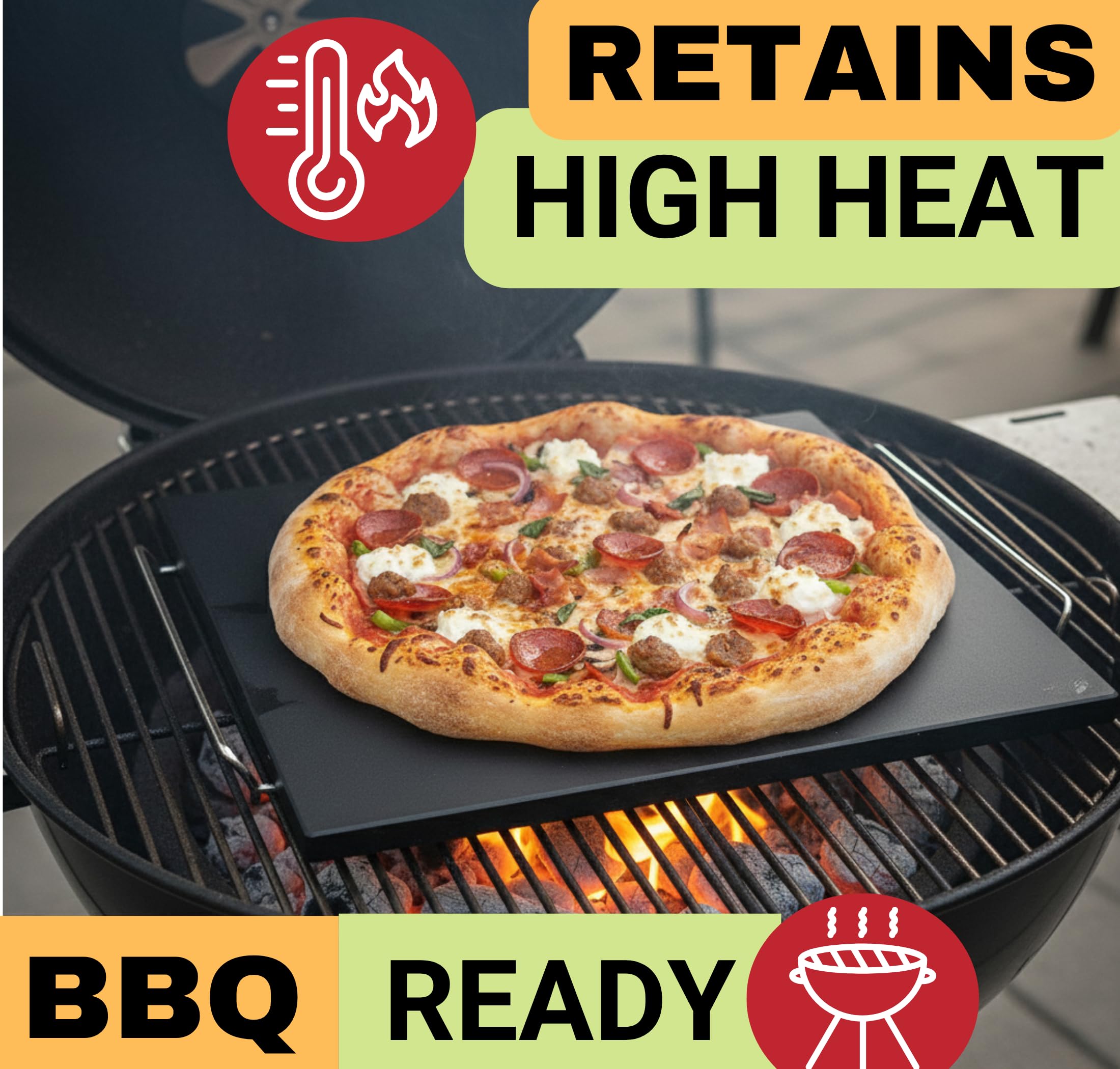 Leicht zu reinigender, antihaftbeschichteter Keramik-Pizzastein – Pizzasteine für Grill mit Griffen, Pizzaschieber, Pizzaschneider, Teigwerkzeug – Brotbackstein – 38,1 cm Keramik-Pizza-Pfanne