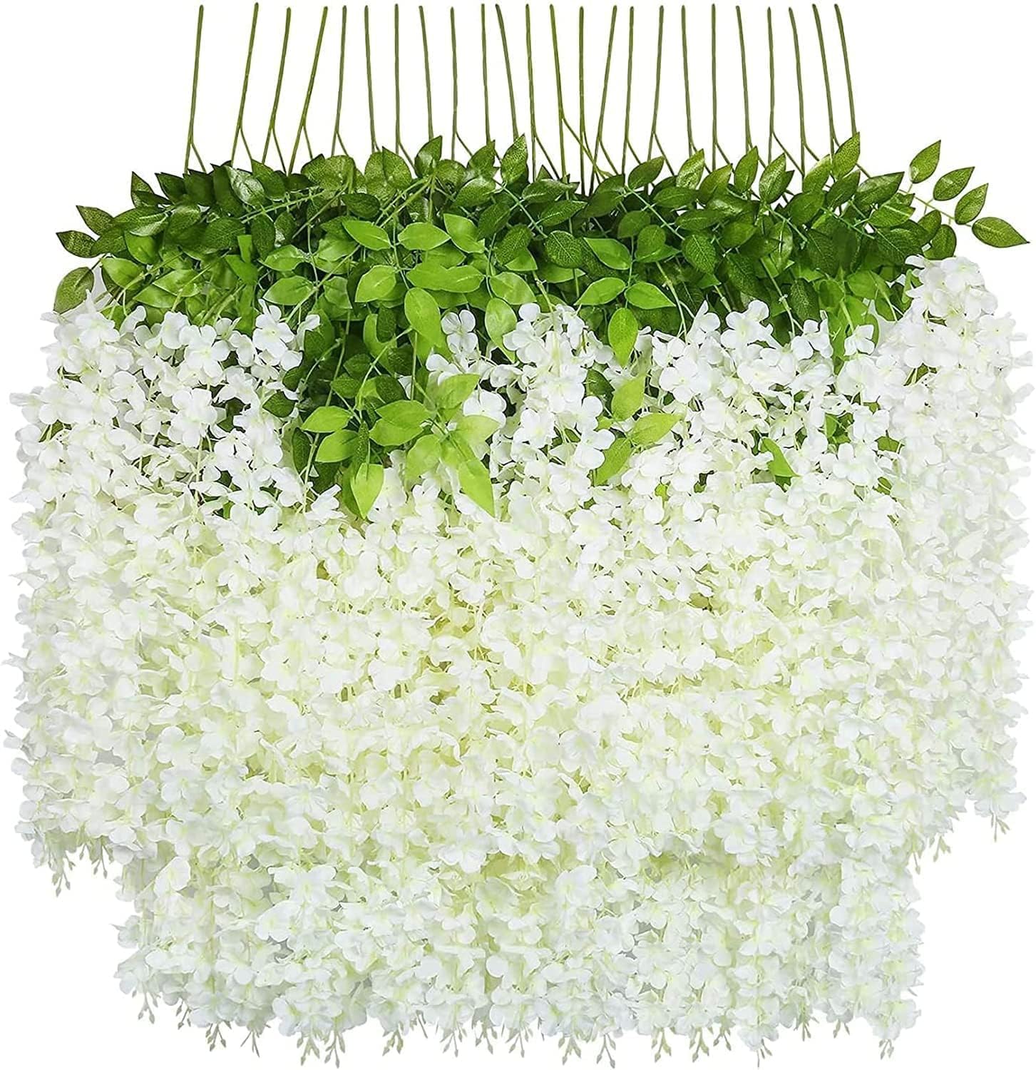 U'Artlines 48 Pack (Total 172.8 Feet) Artificial Fake Wisteria Vine Rattan Hanging Garland Silk Flowers String Home Party Wedding Decor (48, White) White 48