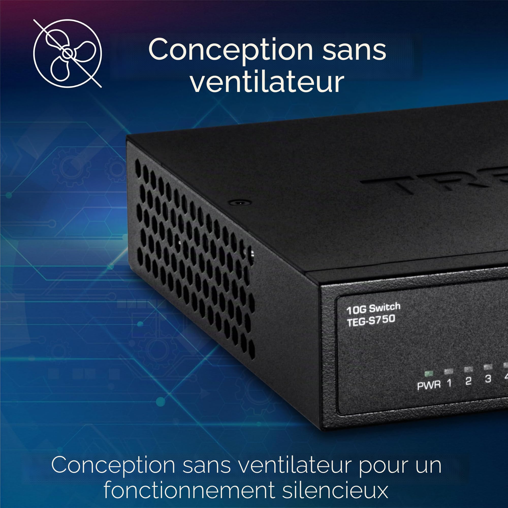 TRENDnet, TEG-S750, Commutateur 5 Ports 10G, 5 Ports RJ-45 10G, capacité de Commutation de 100 Gbit/s, Prend en Charge Les connexions 2,5G et 5G-Base-T, Noir