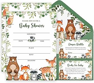 Deluxe 50-Count Woodland Greenery Baby Shower Invitation Kit with Inserts