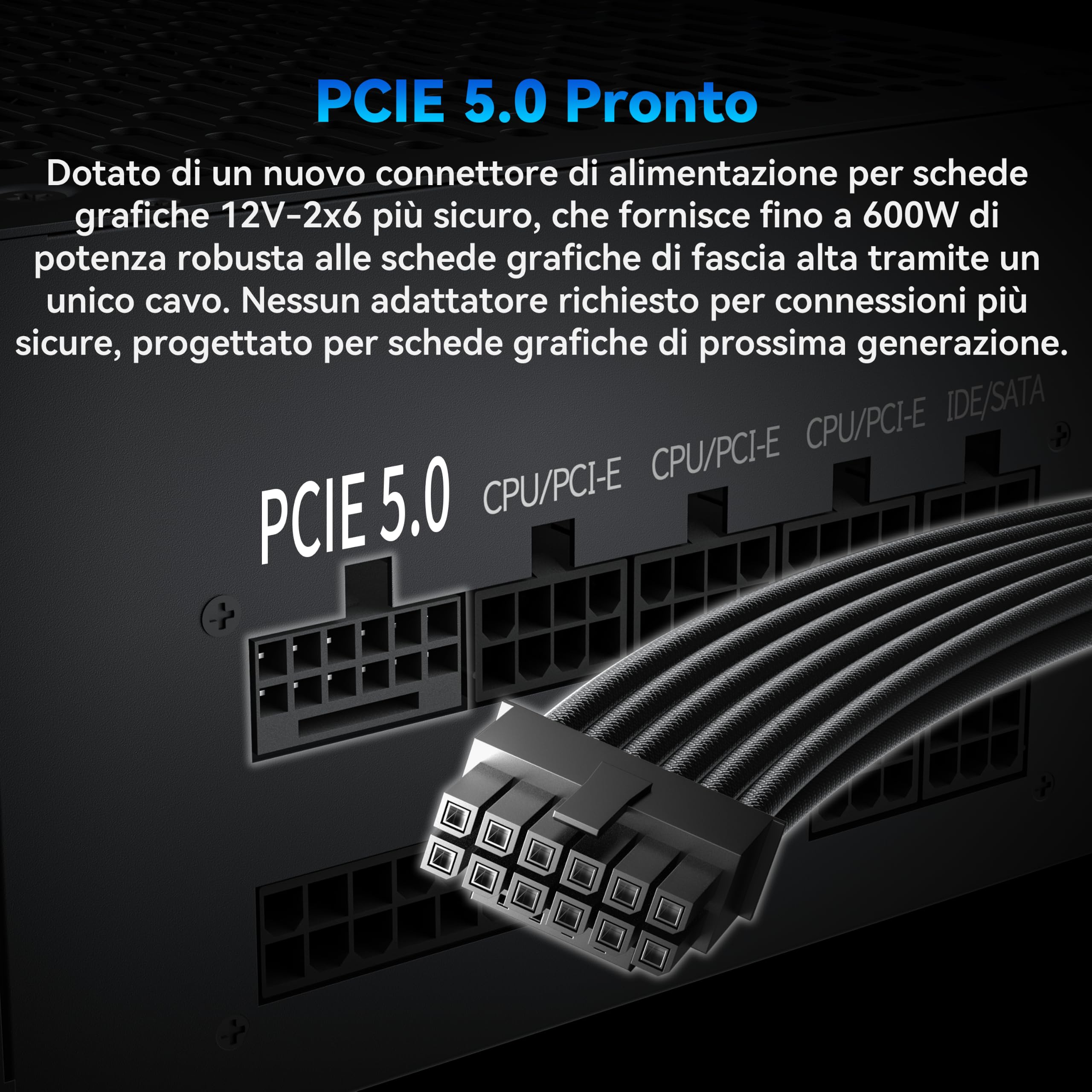 MUSETEX Alimentatore 1000W, Alimentatore ATX completamente modulare con cavo 12V-2x6, ATX 3.1 & PCIe 5.0 Alimentatore Gaming, Condensatori a 105°C, Alimentatore PC, (Nero) (MU1000)