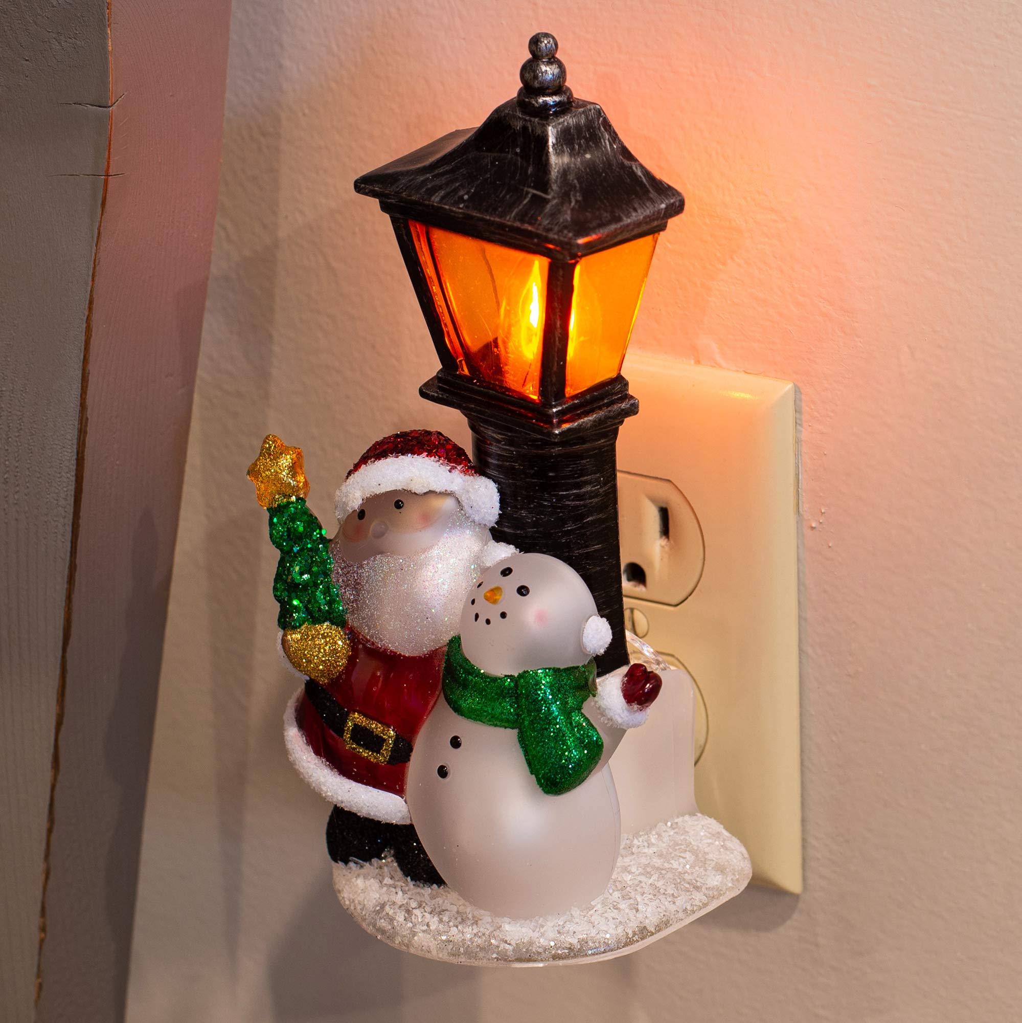 Santa and Snowman 7 Inch Acrylic Lamp Post Decorative Night Light
