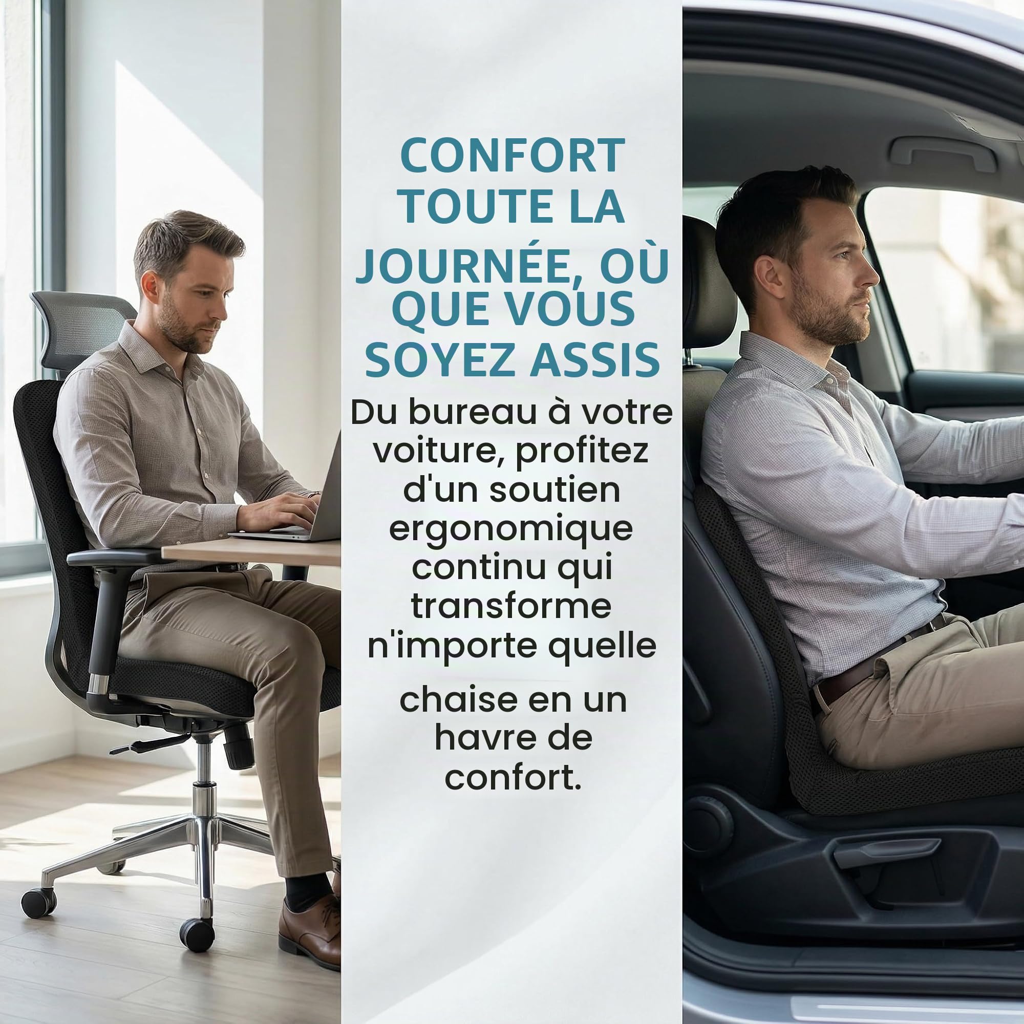 bonmedico Coussin orthopédique et coussin de dossier 2 en 1, soutien lombaire ergonomique avec mousse hautement flexible pour chaise de bureau, voiture et maison, idéal comme coussin biseauté
