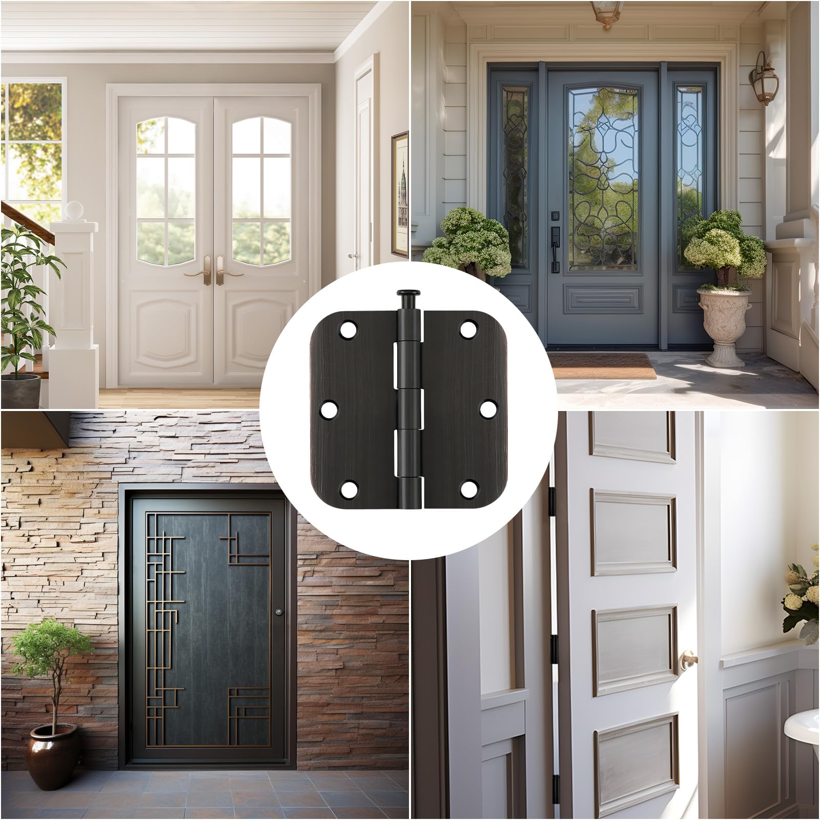 Haidms Bisagras de puerta de bronce aceitado de 3.5 pulgadas, bisagras de puerta interiores de latón antiguo de 30 unidades, bisagras de puerta de latón antiguo con esquina de radio de 5/8 pulgadas