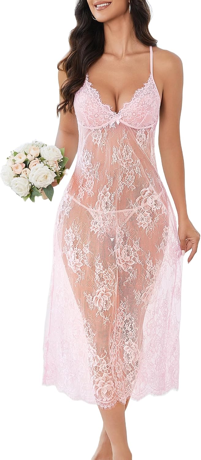 Avidlove Women Lingerie Floral Lace Halter Babydoll Lingerie Dress With Thong Nightdress Nightgown for Women