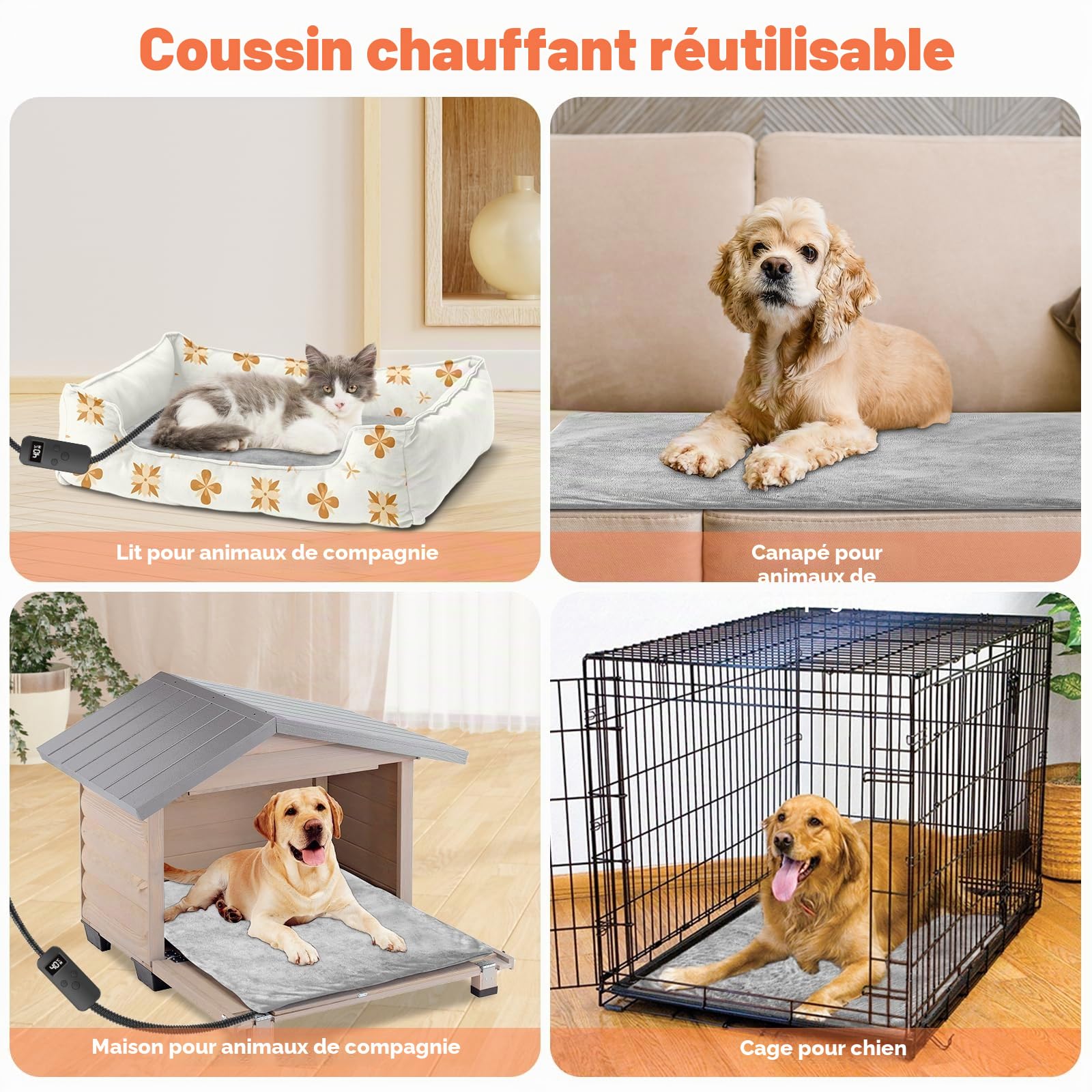 Tapis Chauffant pour Chats Chiens 45 * 45cm Couverture électrique pour Animaux 12 Contrôle des Temps& 6 Réglages Température 30-55℃, Couverture Chauffante pour Chiens Anti-Mordant Imperméable