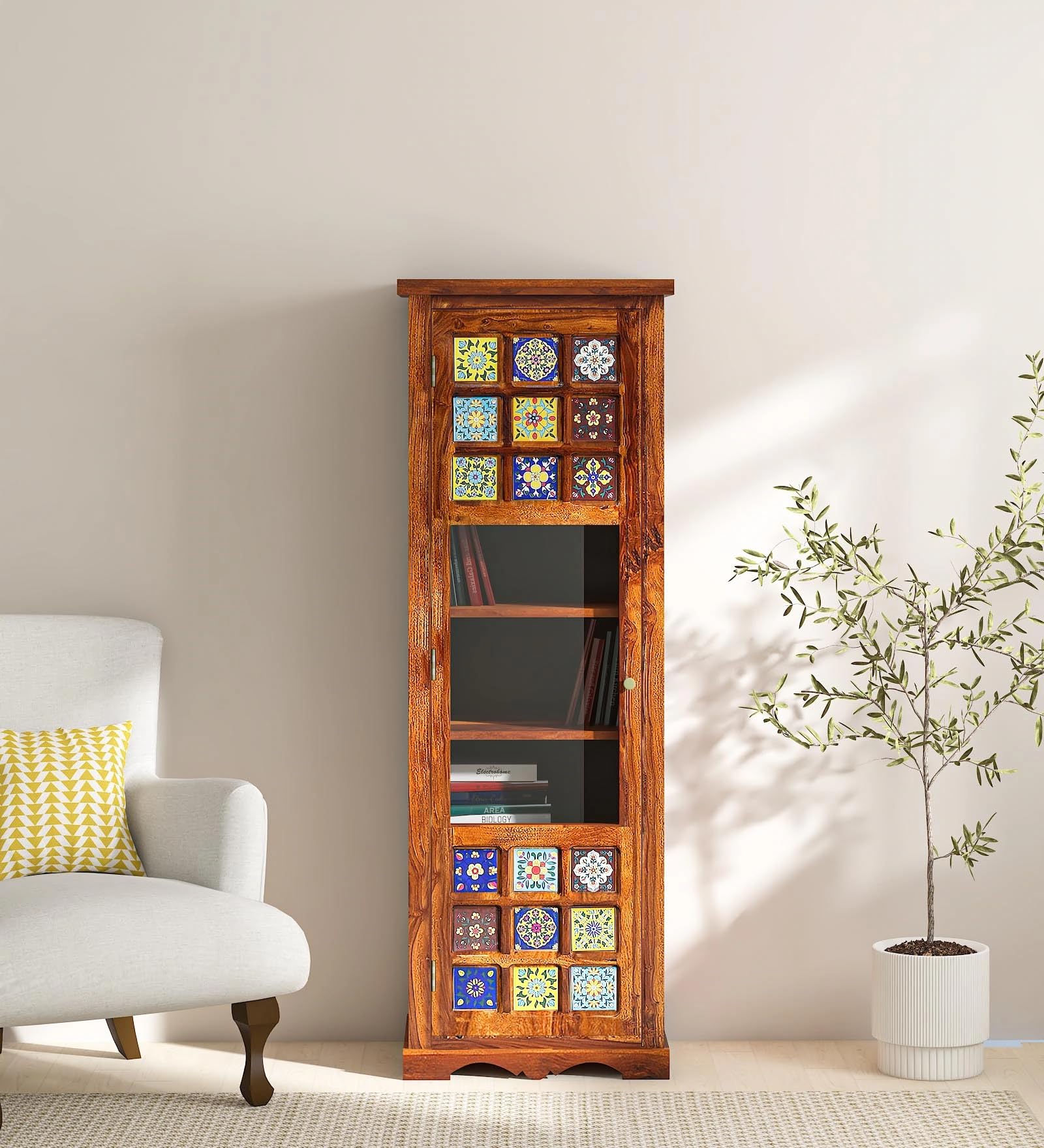 Solid Sheesham Wood Book Shelf Home Decor Storage Rack Showcase Organizer for Living Room, Kitchen, Bedroom (Brown 5)-image-22