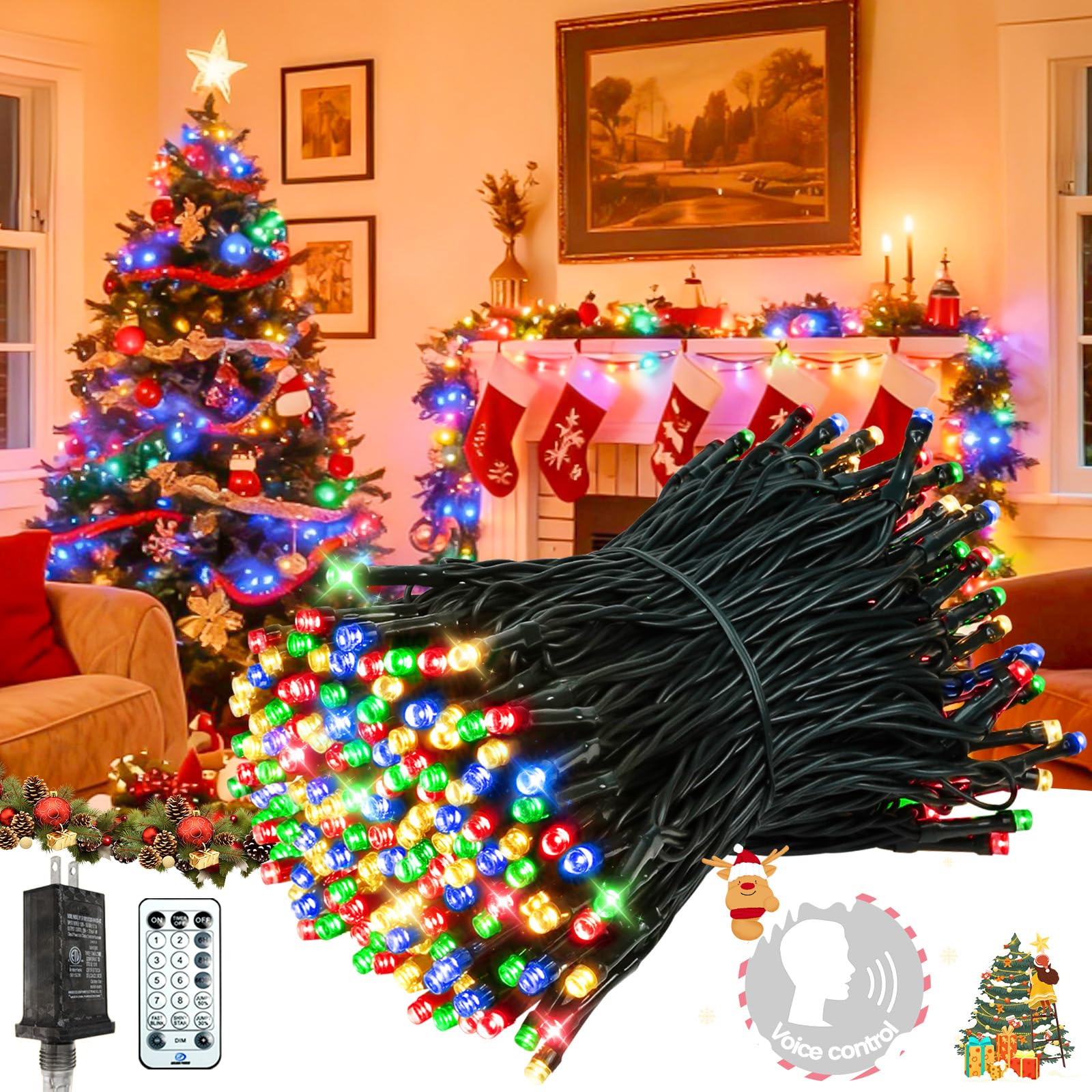 Voice Control 88Ft 240LED Christmas String Lights with Remote, Multicolor