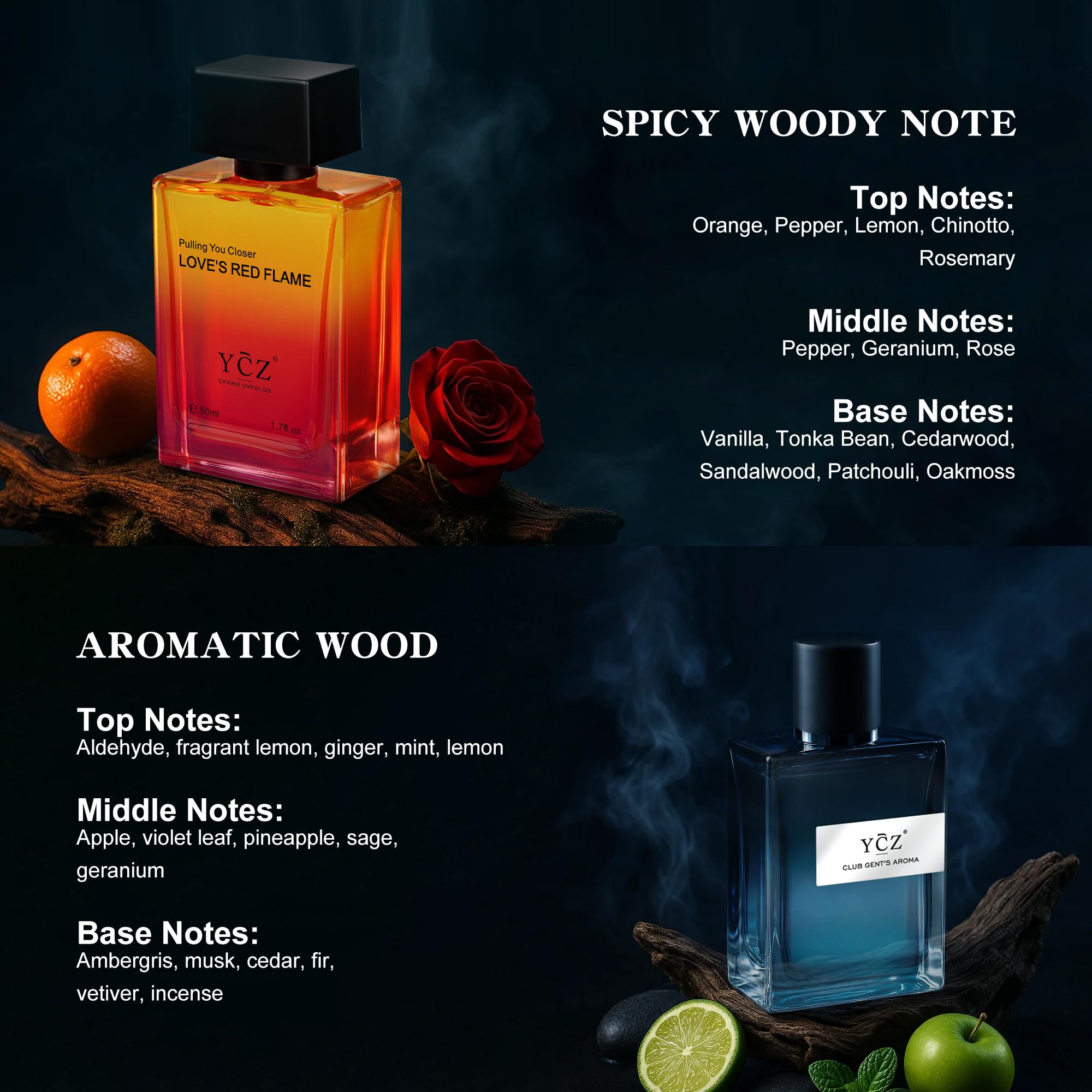 Ycz Herren Parfüm Set, 2 x 50 ml Langanhaltendes Eau de Parfum, Aromatisch-holziger & Würzig-holziger Duft enthalten, Ideales Herrenparfüm für jeden Tag und besondere Anlässe