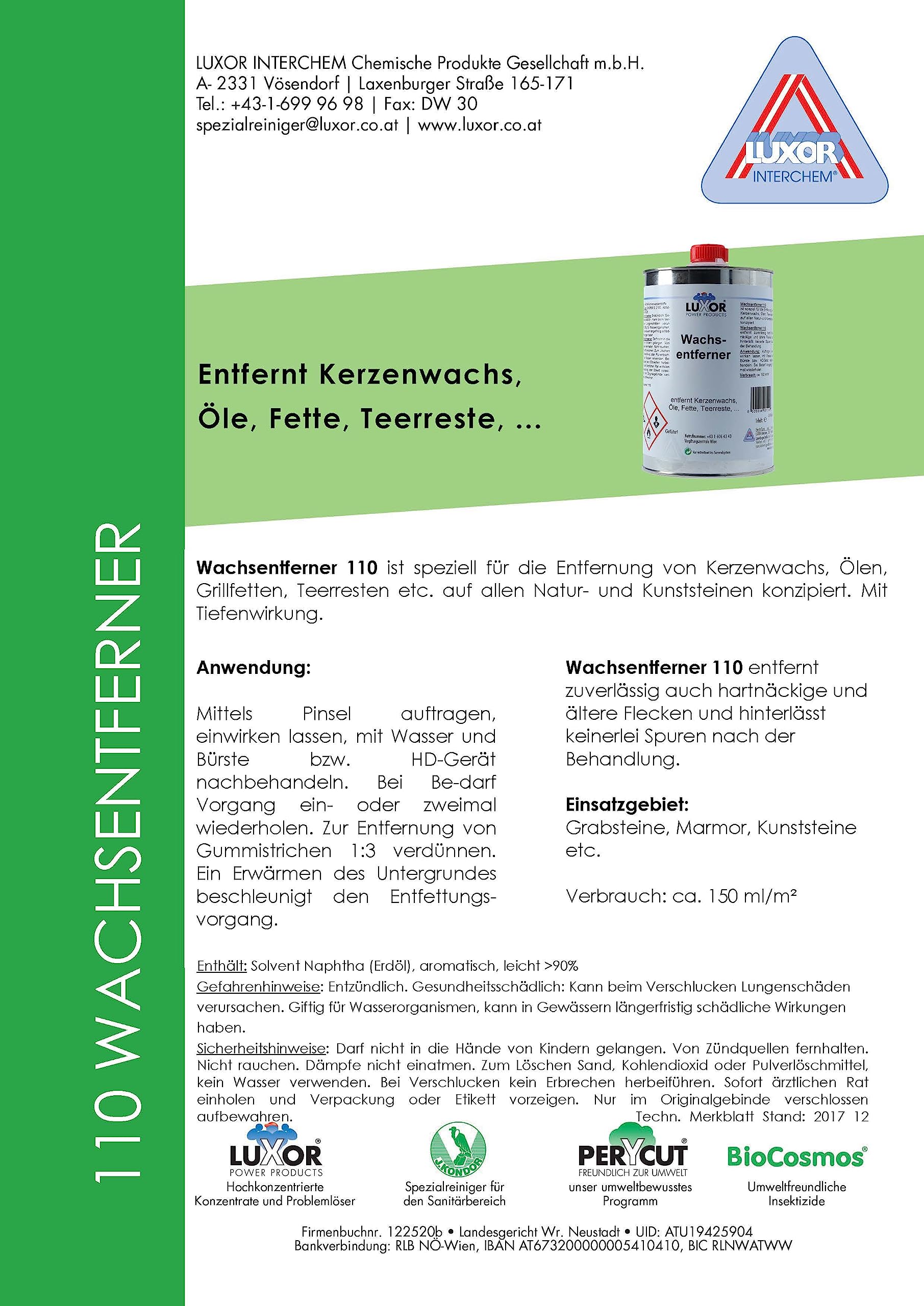 Wachsentferner 1000ml - speziell für die Entfernung von Kerzenwachs, Ölen, Grillfetten, Teerresten etc.