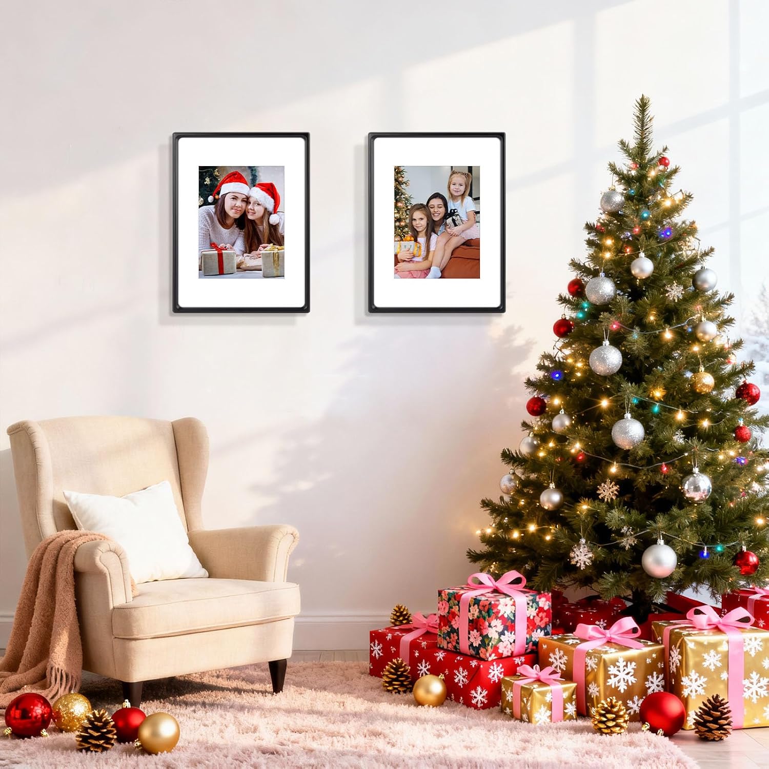 Golden State Art, 12x16 Picture Frames - Black Solid Wood with Glass - Rounded Corner 16x12 Picture Frame Matted to 8.5x11 Photos - Poster Wall Decor Display
