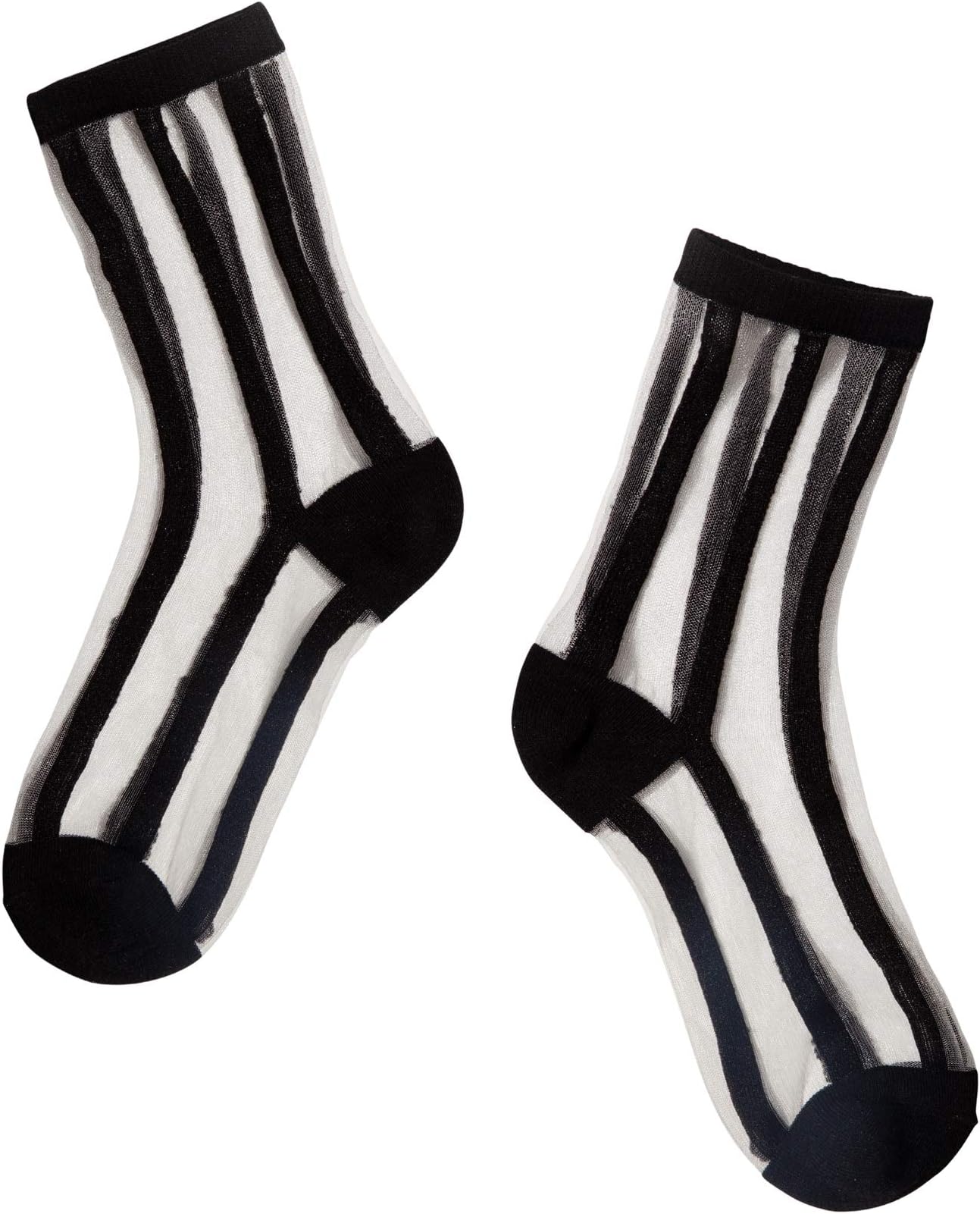 Poketo Sheer Ankle Fashion Socks Black Lines, One Pair