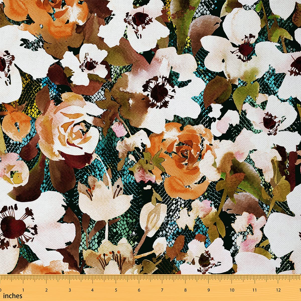 Watercolor Flower Fabric by The Yard Vintage Floral Garden Plants Oil Painting Fabric for Upholstery and Home DIY Projects Retro Rose Rustic Plant Fabric for Chairs Curtains Lamp Shade,1 Yard