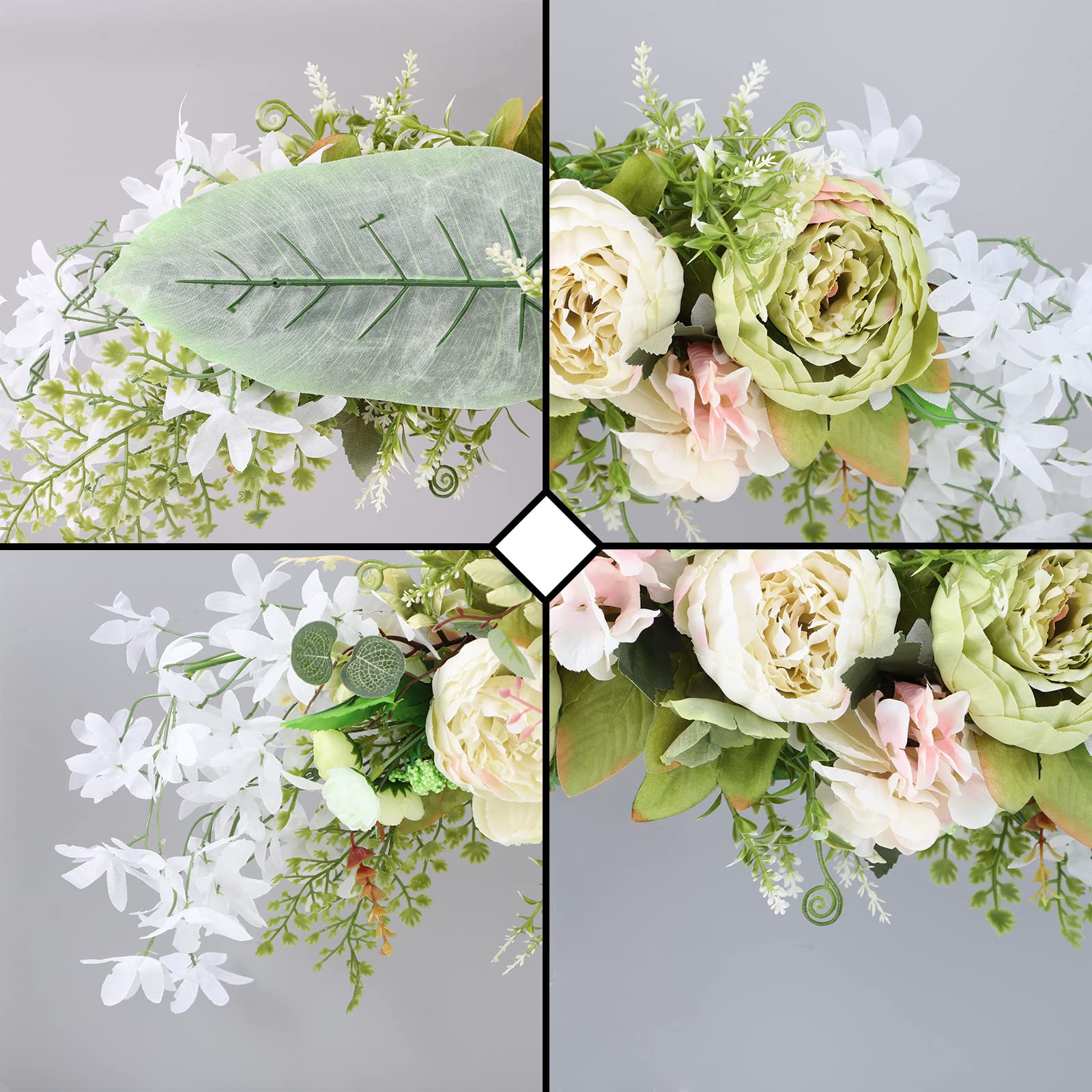 Guirnalda de Flores de Hortensias Artificiales de 23,6 Pulgadas, Guirnalda Floral de Peonía para Primavera Y Verano, Corona de Arco para Puerta Delantera, Guirnalda Decorativa(Leche Blanca)