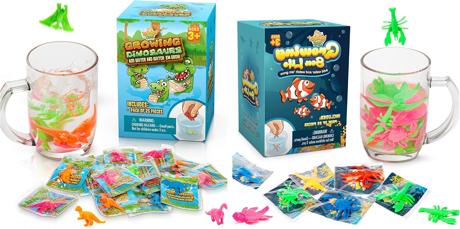 IPIDIPI TOYS Water Growing Sea Creatures and Dinosaurs - Under The Sea Animals - 50 Pack - Individually Wrapped Favors - Expandable Animals - Party Supplies, Goodie Bags Fillers