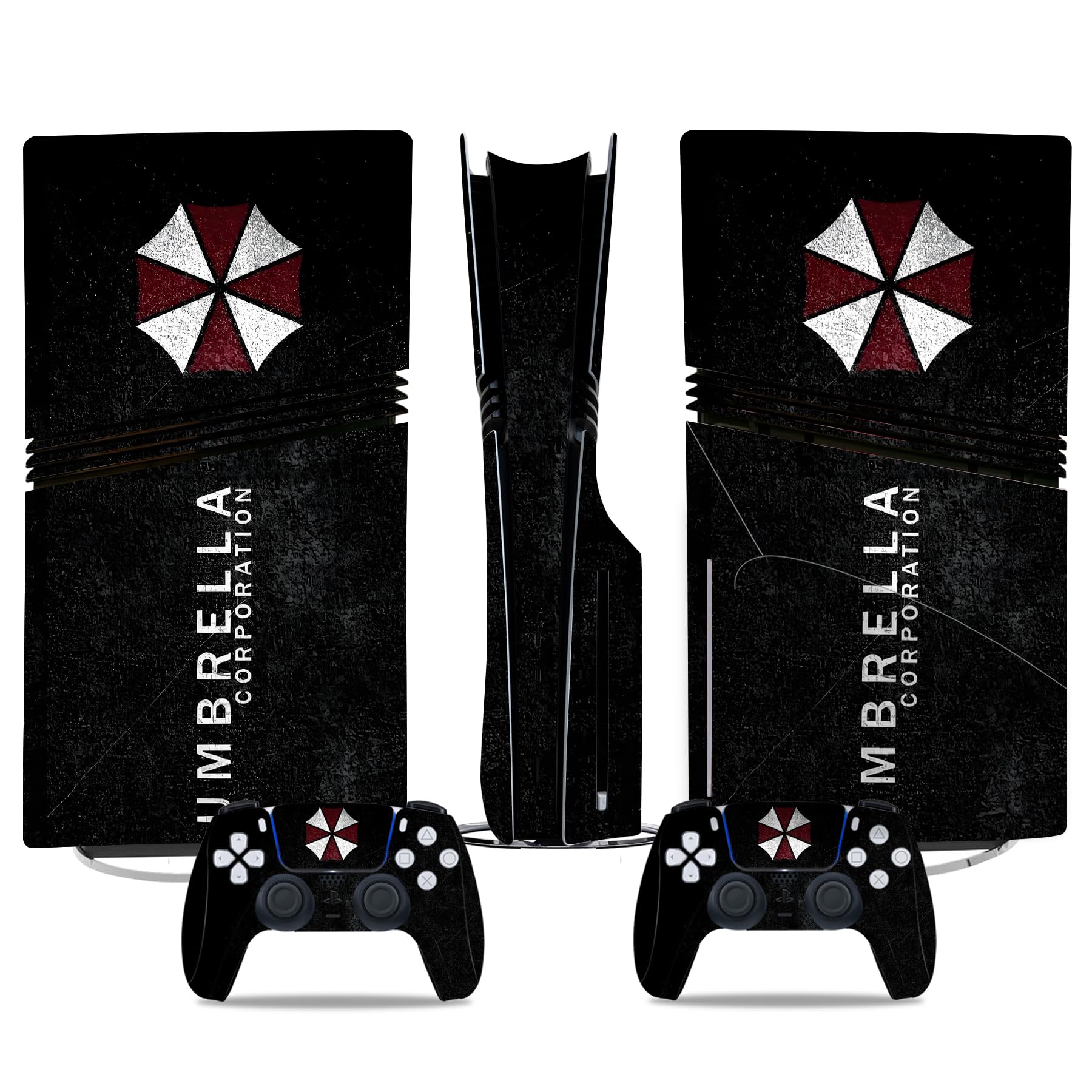 MaD Vision® Extra-Durable Skin Kit per PlayStation 5 (PS5) Disc Pro e Digital Pro | Set di Pellicole Adesive in Vinile Opaco per la Console e 2 Controller - per Resident Evil Umbrella Design