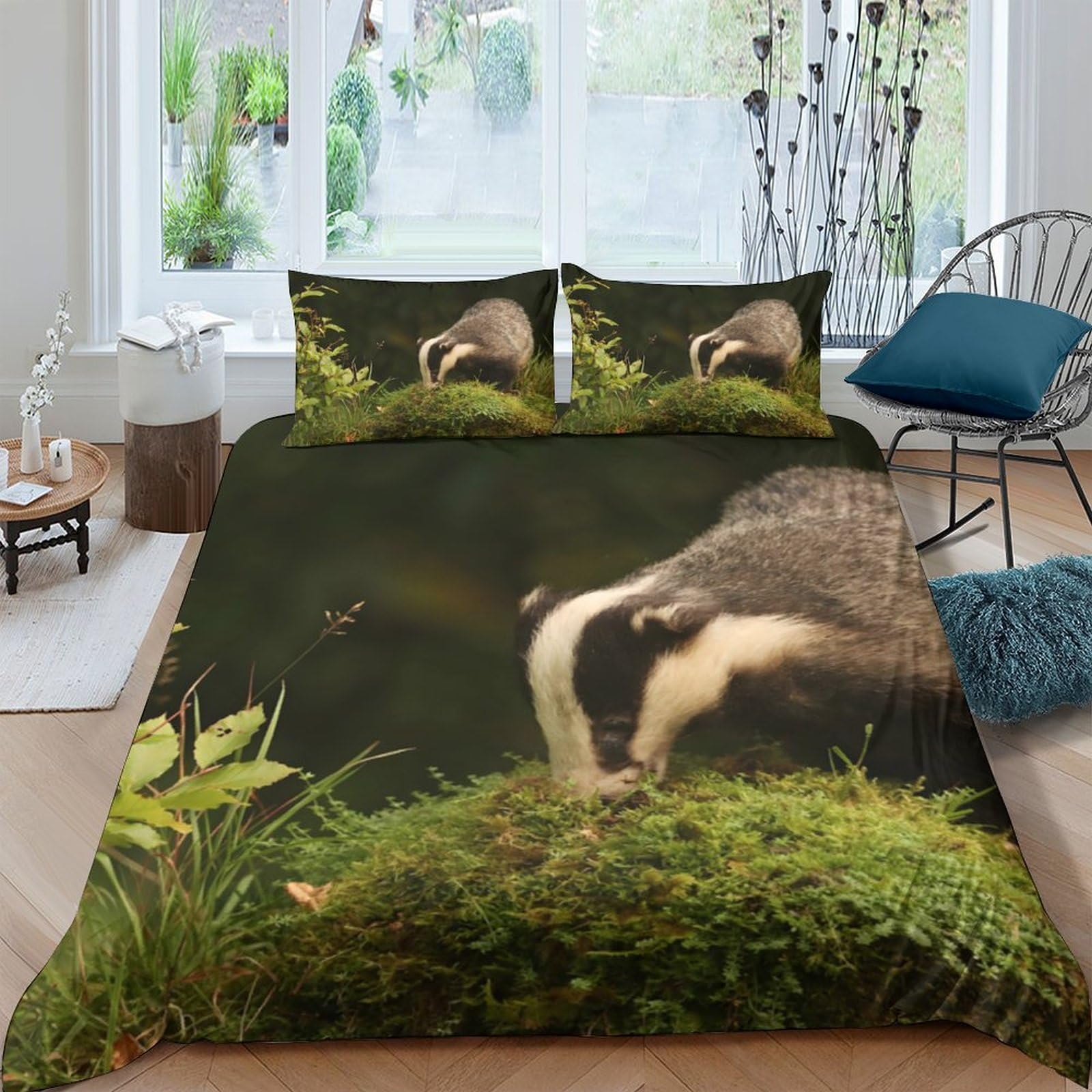 Ctjqhvkz Style-7 3D Printed Forest Badger Fitted Sheet Microfiber Soft Bedroom Decor Woodland Mattress Cover For Home Dorm Single（135X200cm）