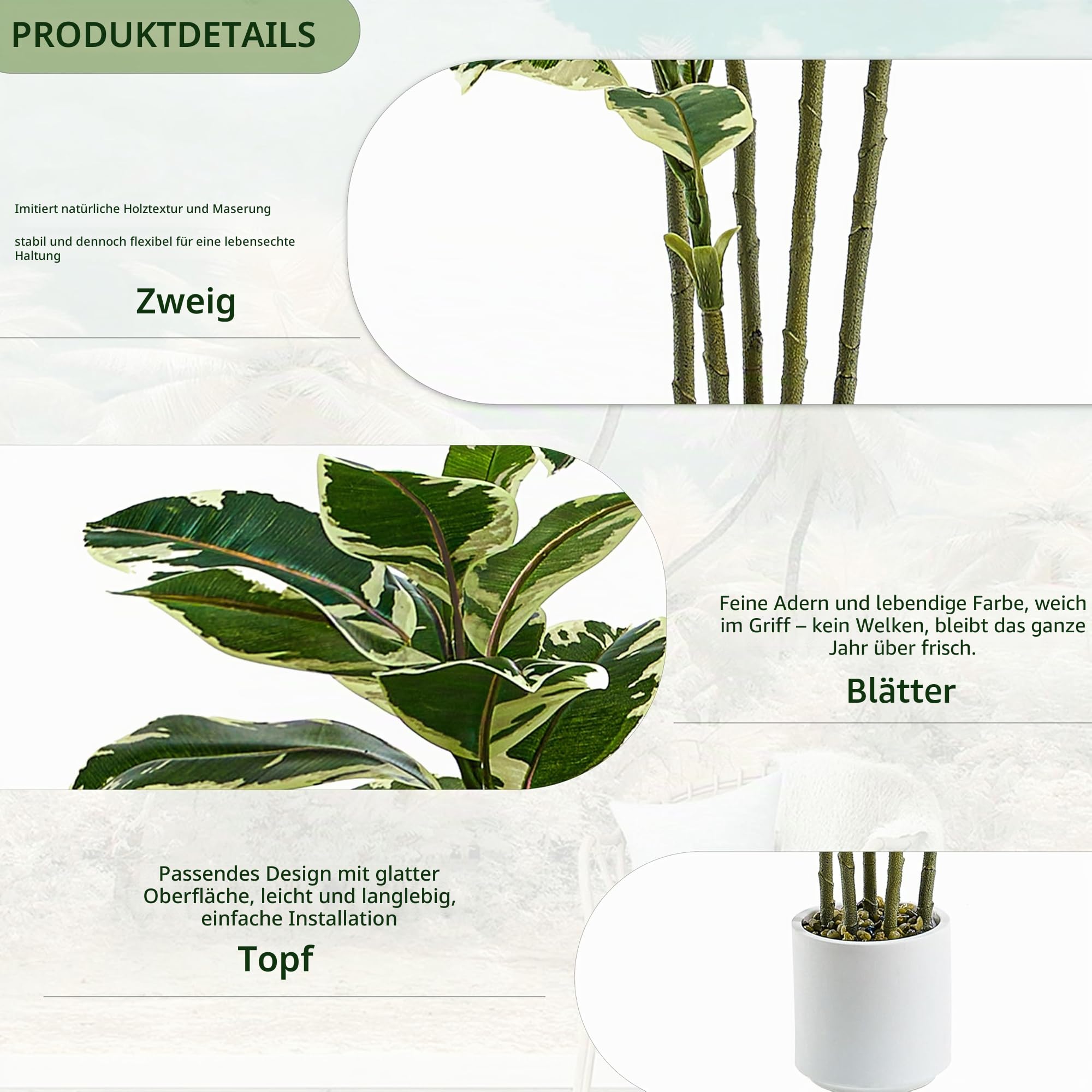 Künstliche Gummibaumpflanze, 180cm Kunstpflanzen Groß mit Weißen Topf | Künstliche Pflanzen Wie Echt, Zimmerpflanze Kunstbaum, Hohe Plastic Ficus für Wohnzimmer Schlafzimmer Büro Balkony Deko