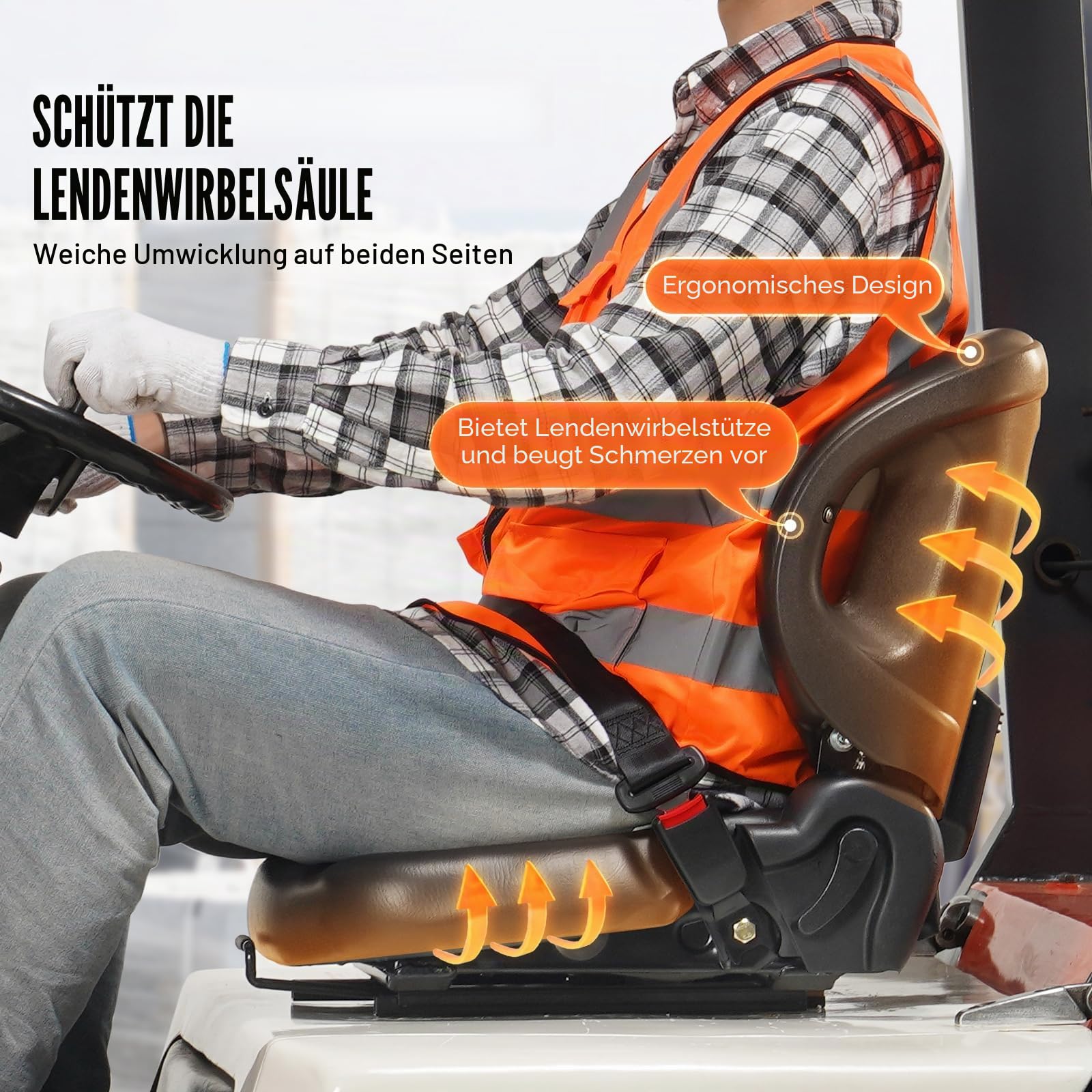 VEVOR Universal Traktorsitz aus PVC-Kunstleder und Polyurethanschaum mit Sicherheitsgurt und Mikro-Sicherheitsschalter 16–34 cm Schlitz
