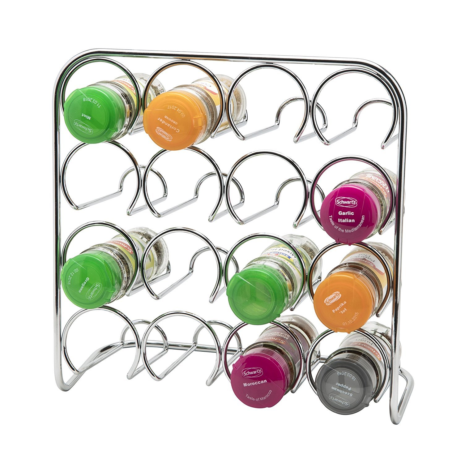 Ckb Ltd Metallic Silver Spice Rack - Chrome Storage Stand Kitchen Cooking Organiser - Metal Free Standing (16 Jar Capacity)