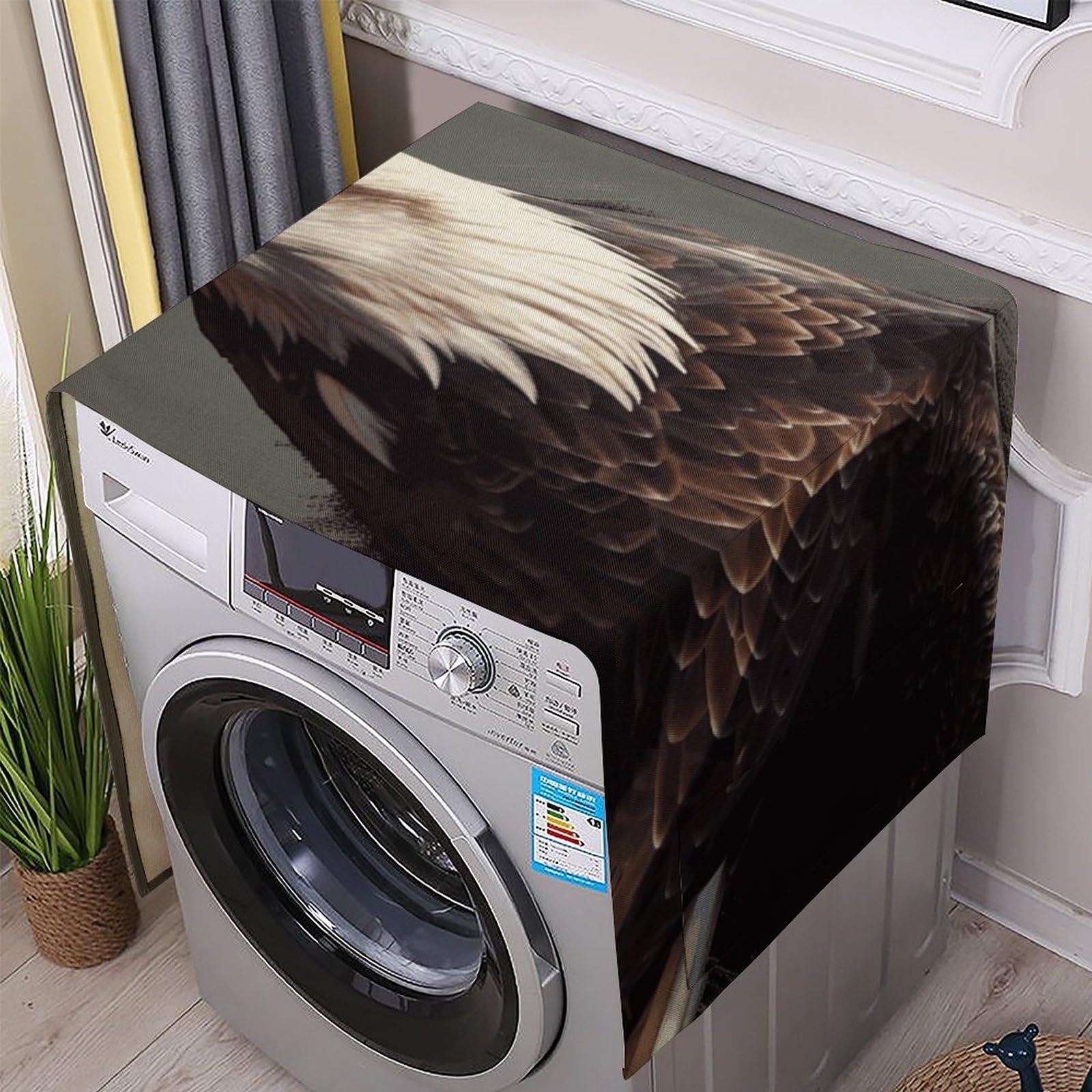 Fodpand White Washing Machine Cover For Top Load Dustproof Eagle Washer And Dryer Cover With Storage Pockets Household Appliance Covers Washable Top Protector Mat Pad For Laundry & Kitchen