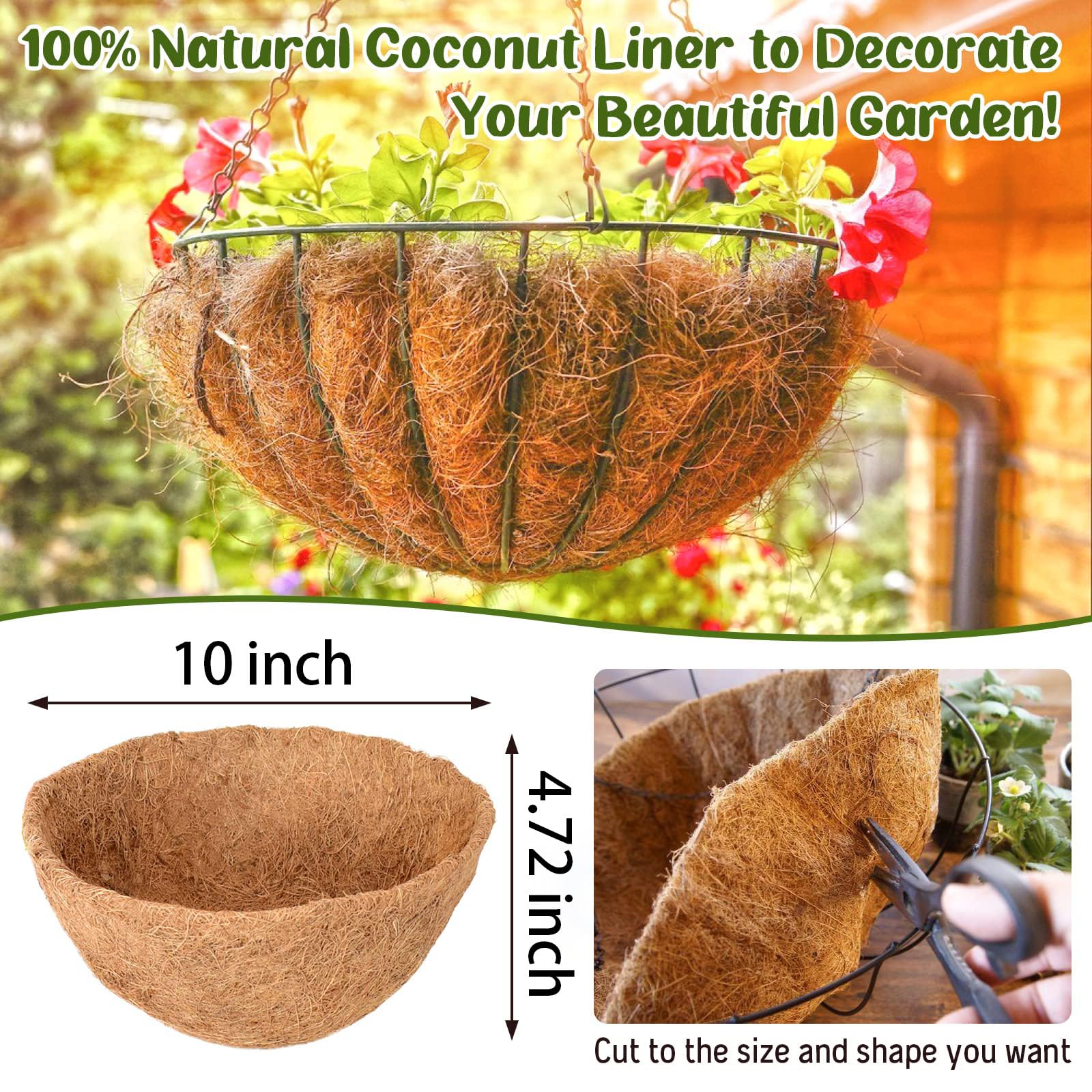 Forro de Fibra de Coco 10 Pulgadas Set de 5, Tapete Natural para Cesta Colgante, Resistente y Transpirable para Plantas de Jardín y Balcón