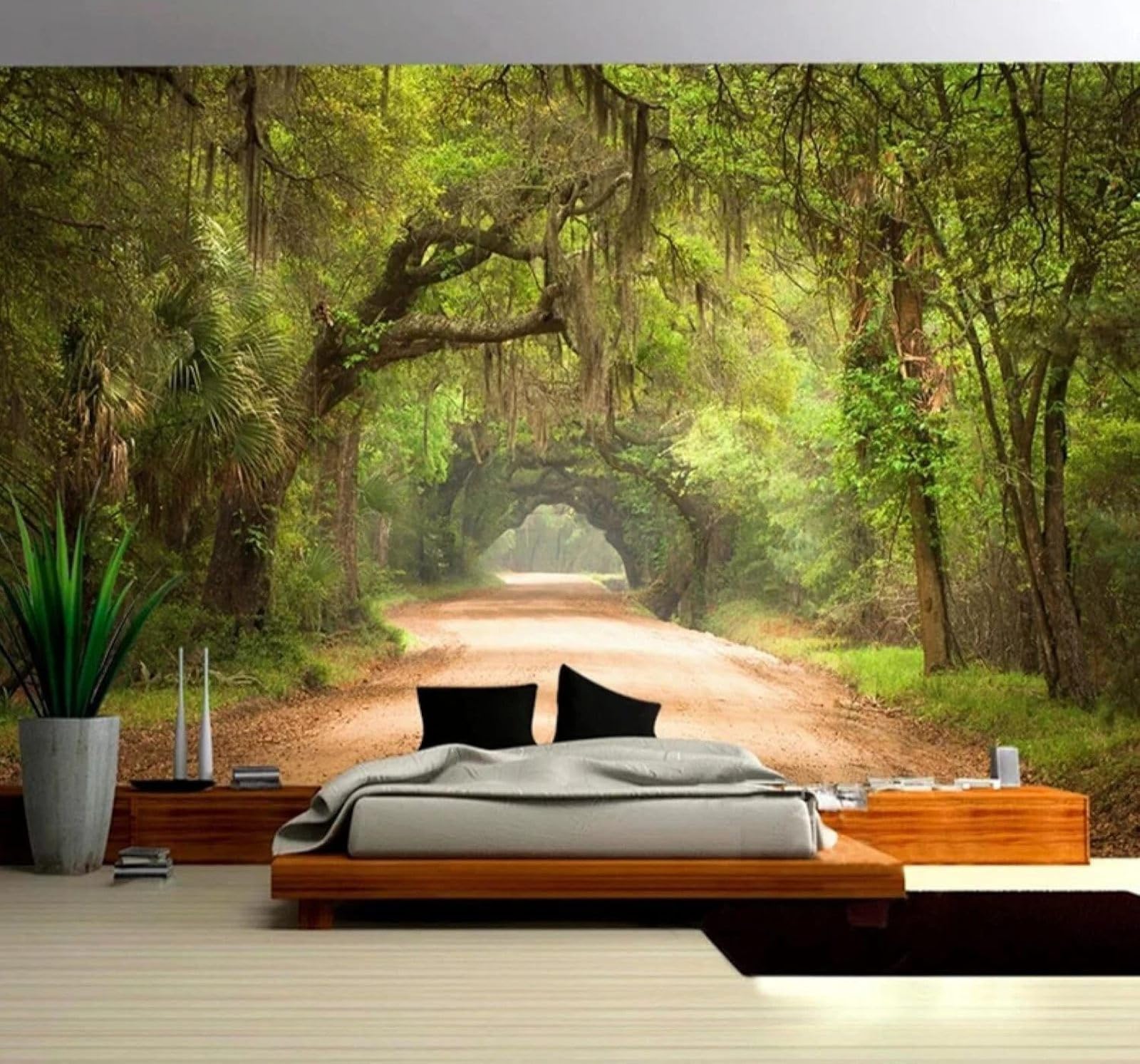 Tzxztt 250Cm×170Cm(B×H) Fresh Three Dimensional Woodland Path Landscape Modern 3D Wallpaper Premium Textured Silk Neutral Tones Material Ideal For Living Room Bedroom-250Cm×170Cm