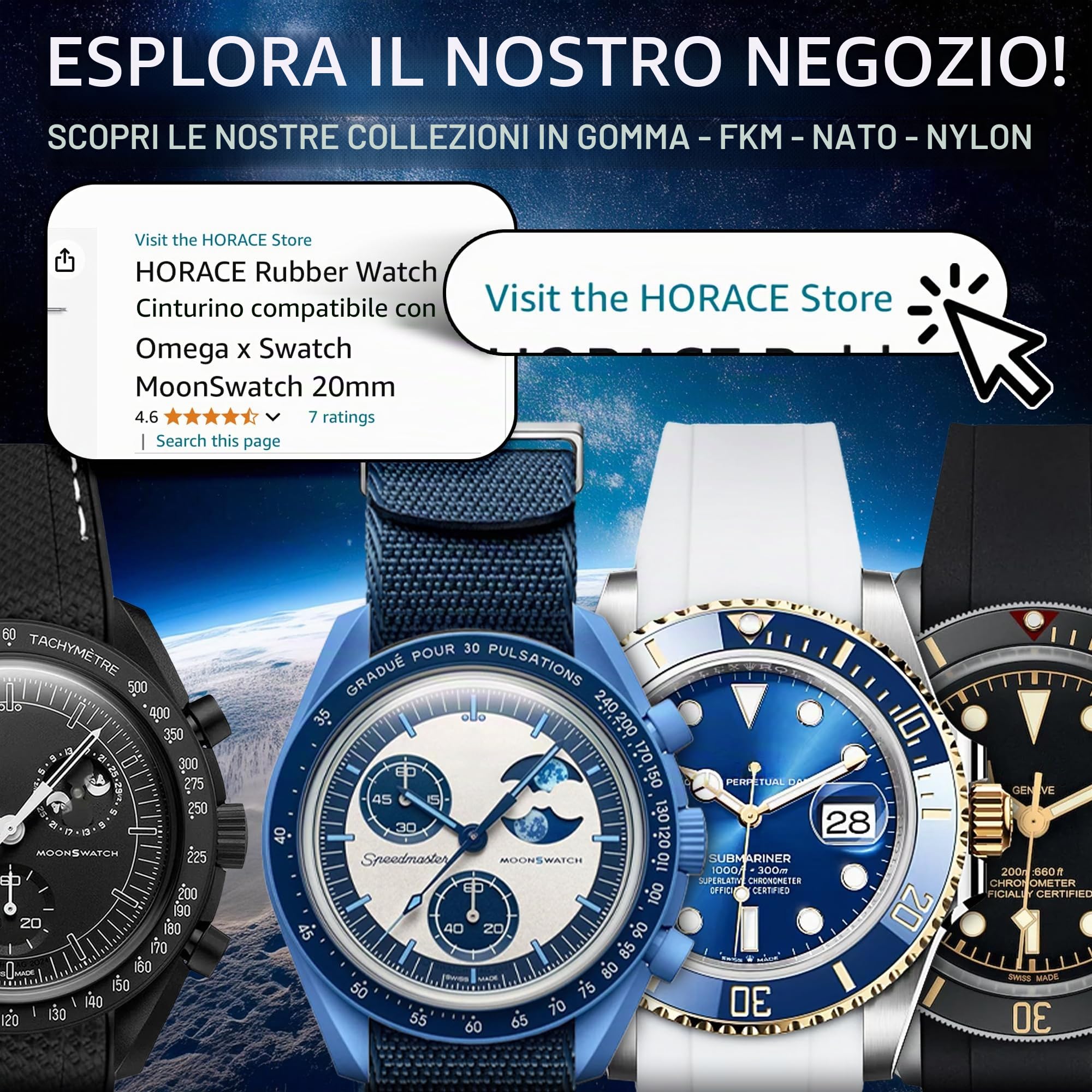 HORACE Cinturino per Orologio 20 mm in Gomma FKM Premium – Morbido, Impermeabile & Resistente – Compatibile con Rolex Submariner 40mm