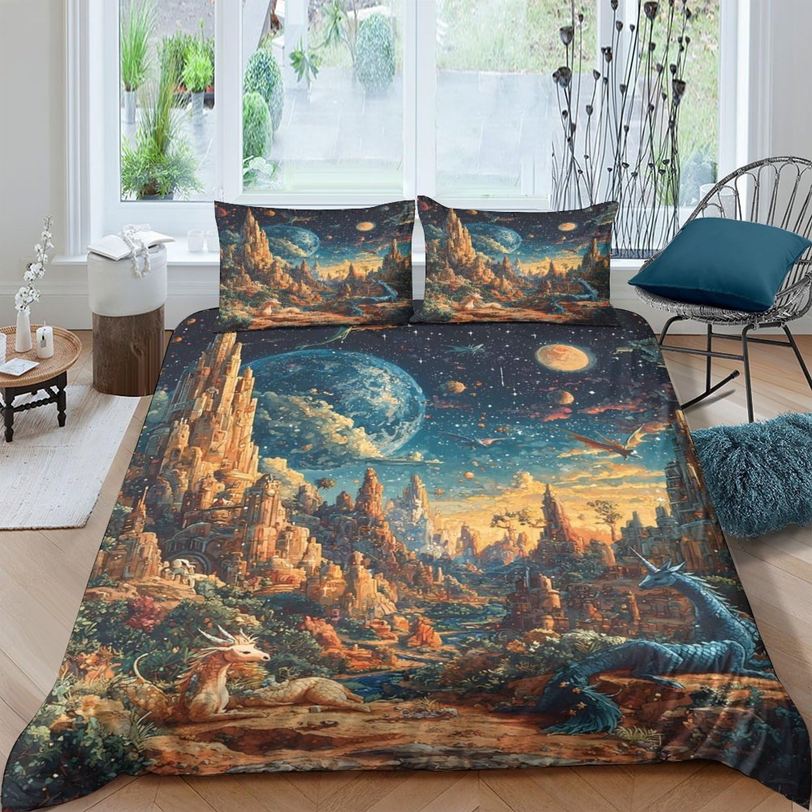 Ctjqhvkz Style-3 3D Printed Fantasy Planet Landscape Fitted Sheet Microfiber Soft Breathable Surreal Moon Mattress Cover For Bedroom Home Decor Single（135X200cm）