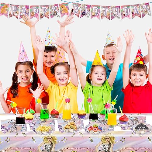 Miniatura 7 de Decoraciones temáticas de cumpleaños, juego de vajilla temática rosa, decoraciones de fiesta, incluye 20 platos, 20 servilletas, 1 pancarta, 1