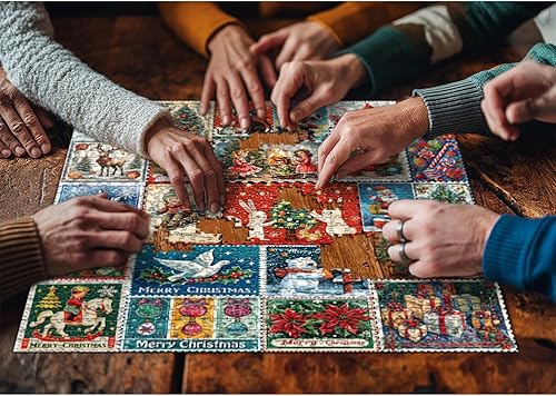 Miniatura 5 de Rompecabezas de Navidad para adultos de 1000 piezas, rompecabezas vintage de sellos de Navidad, rompecabezas de vacaciones de invierno