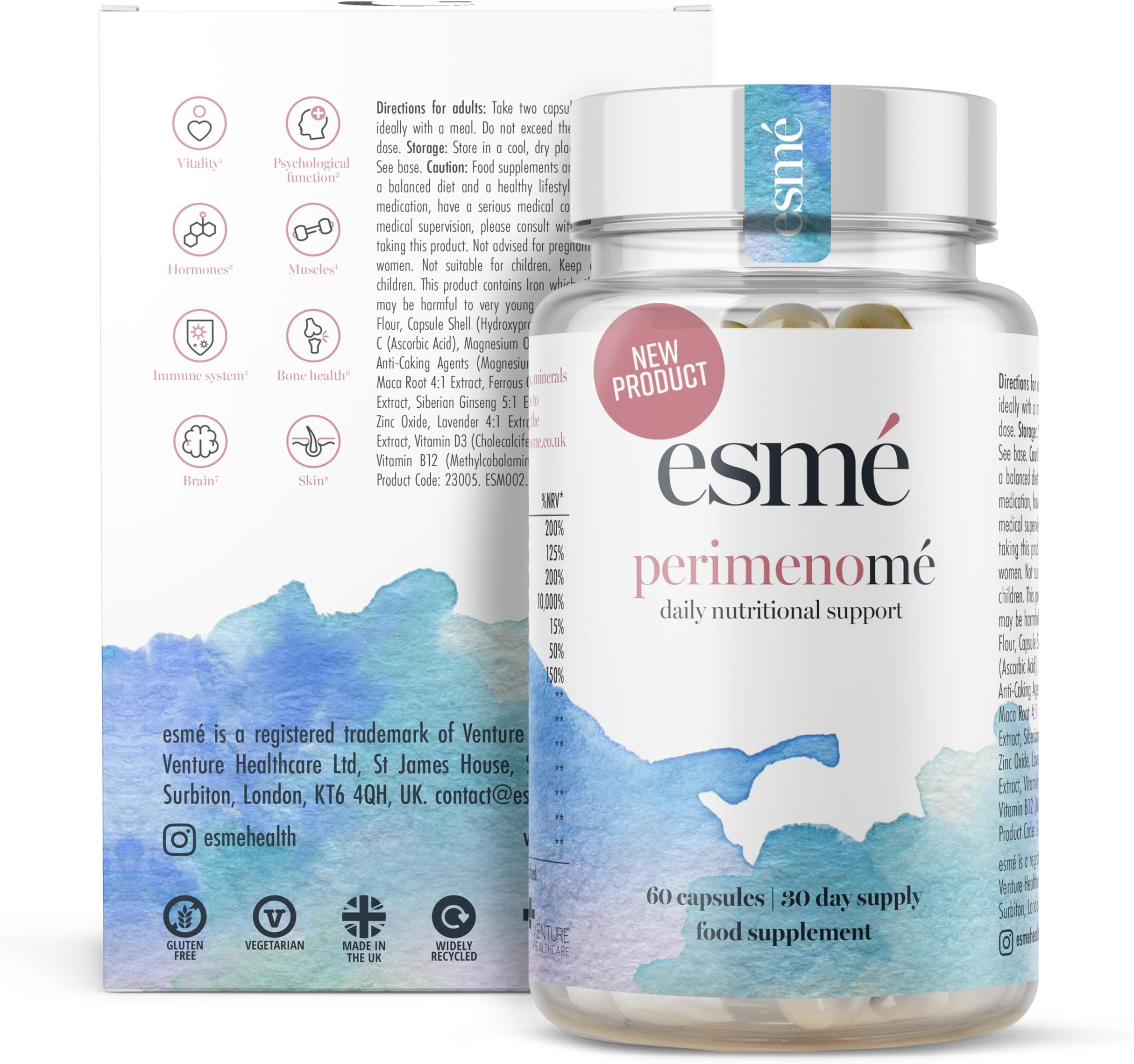 Esme Menopause Supplements Perimenopause Supplements 1 Month Supply - Daily Support for The Early Stage of Menopause – 60 Capsules - Includes Ashwagandha, Vitamins and Red Clover