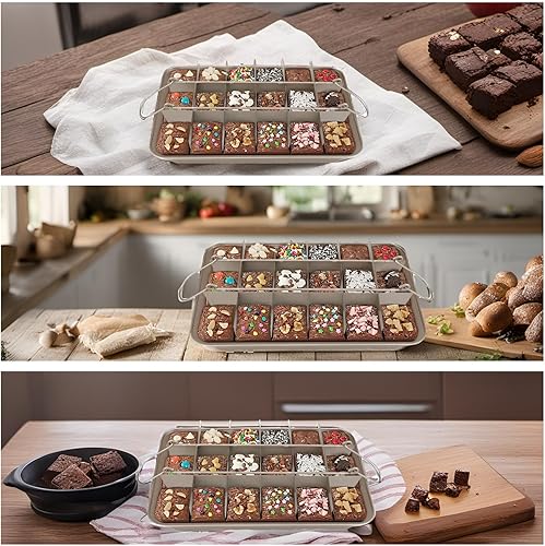 Miniatura 6 de RHBLME Paquete de 2 moldes para brownie con divisores, 12.2 x 7.7 x 1.6 pulgadas, antiadherente, de acero al carbono, molde para hornear, 18