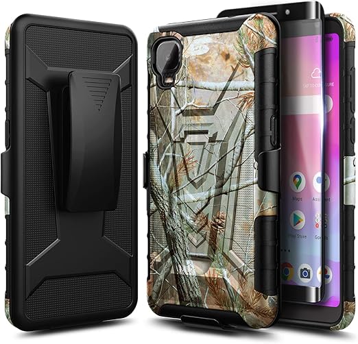 Amazon Com Nznd 保護套 適用於alcatel Tcl A3 A509dl 附鋼化玻璃螢幕保護貼 最大覆蓋範圍 腰帶夾皮套支架 重型盔甲防護防震堅固手機保護套 迷彩 手機和配件