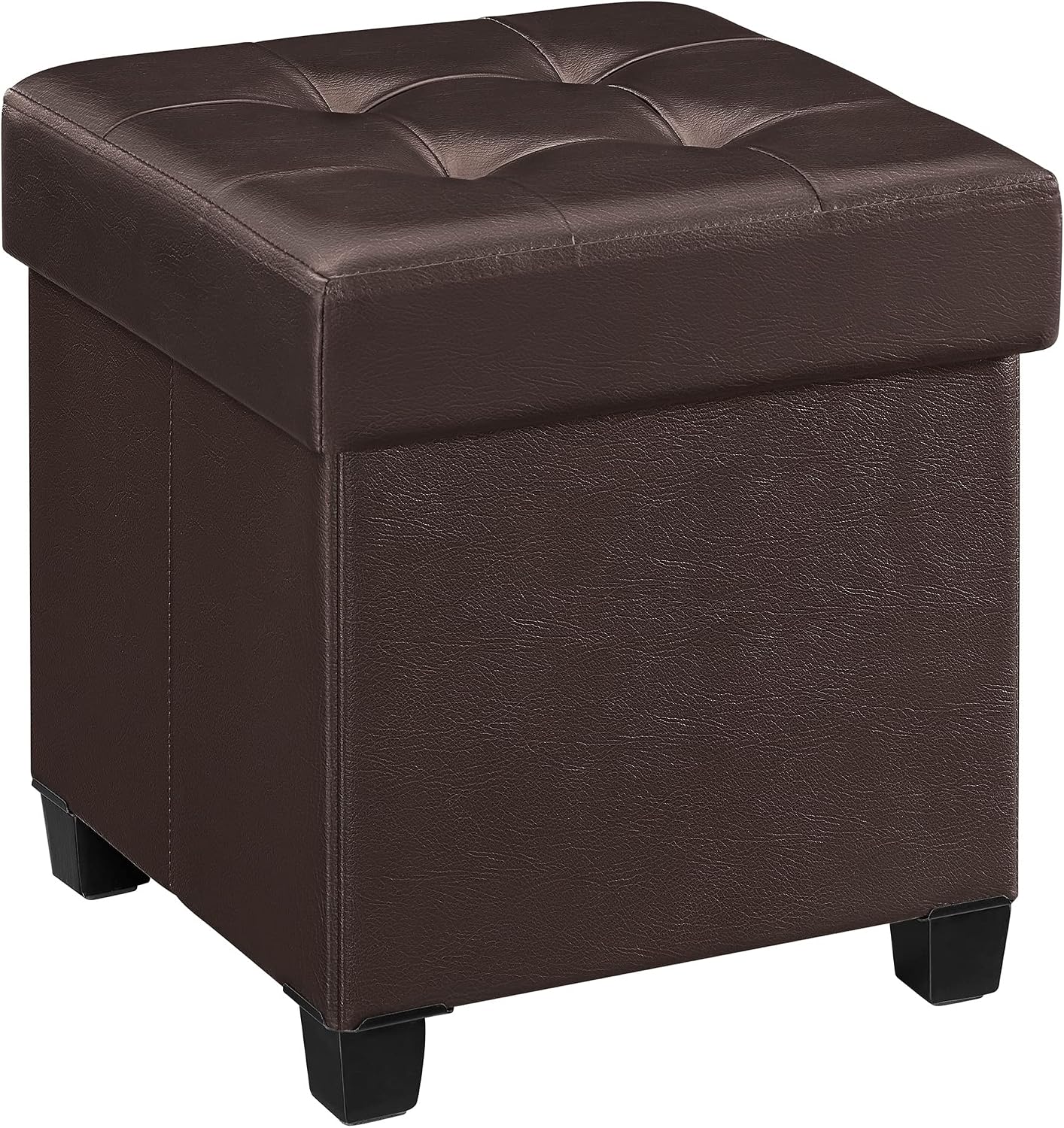 SONGMICS 15.7 Inches Storage Ottoman, Padded Folding Footrest, Chest with Lid, Solid Wood Feet, Space-Saving, Holds up to 660 lb, Brown ULSF14BR