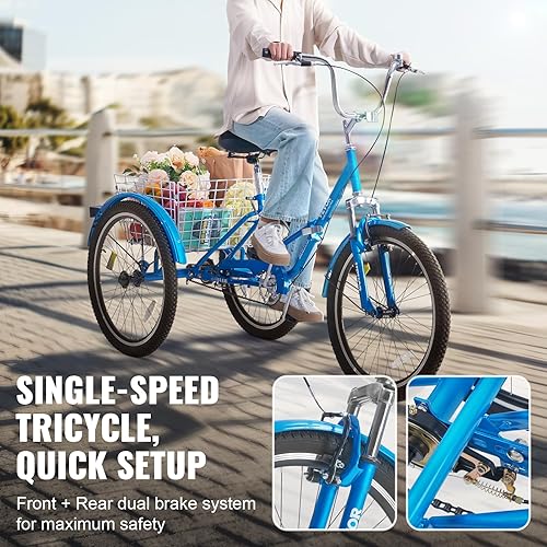 Miniatura 4 de VEVOR Triciclo plegable para adultos, triciclos plegables para adultos, bicicleta de crucero de 3 ruedas con cesta grande y asiento ajustable,