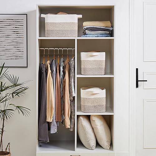 Vista 26 de OIAHOMY Cesta de almacenamiento, cestas tejidas para almacenamiento, cesta de cuerda de algodón para juguetes, cestas de toalla para baño, paquete