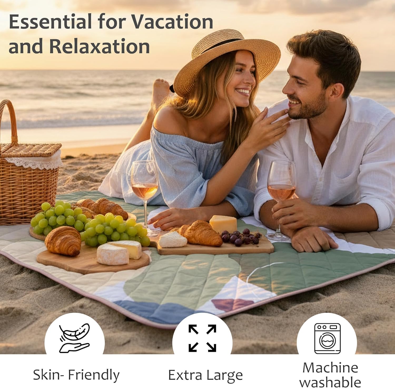 Exclusivo Mezcla Extra Large Waterproof Picnic Blankets 3 Layer, Sandproof and Foldable Outdoor Blanket for Beach Camping, Park and Travel