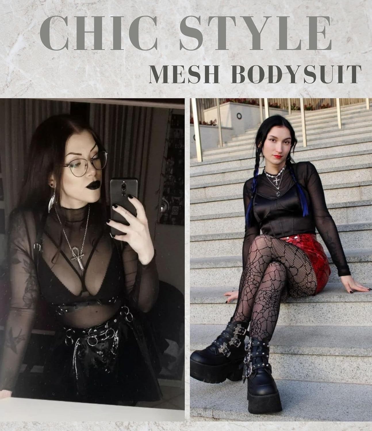 Long Sleeve mesh Bodysuit for Women Crew Neck Mesh Bodysuit Sexy Sheer Tops with Snap Crotch Shirt S-XXL - Image 4