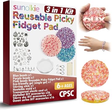 Reusable Picky Fidget Pad Over 60 Times, Fidget Pad Kit, Remeltable Pick Toy, Skin Picking Fidget Toys, Reusable Picking Pad, Dermatillomania Toys for Anxiety, Relief Stress, Gifts for Adults