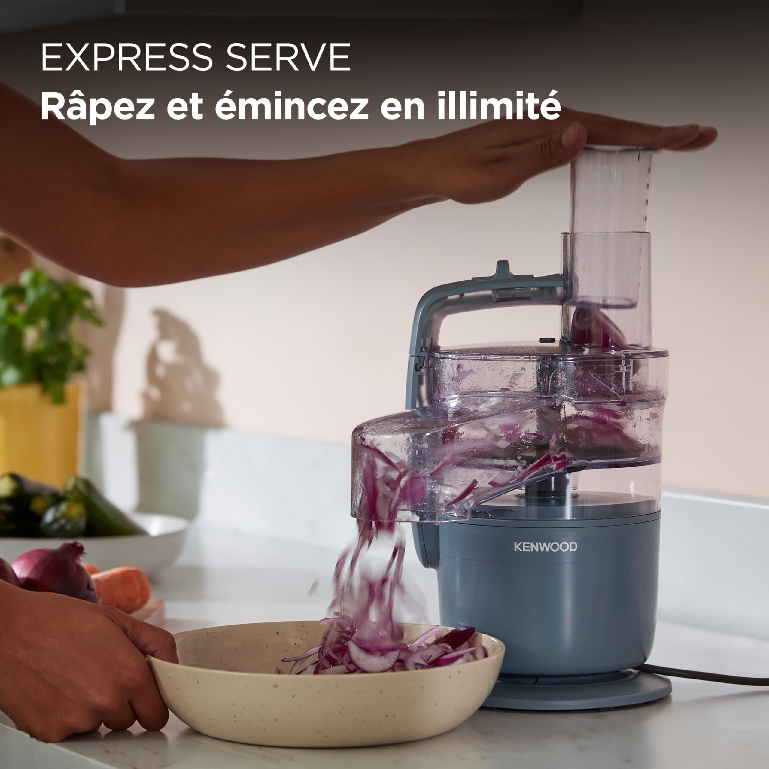 Kenwood MultiPro Compact Robot Multifonction avec Express Serve, Lame en Acier Inoxydable, Disques à Trancher et Râper, Fonction Pulse, Bleu Tempête (FDP23.130GY)