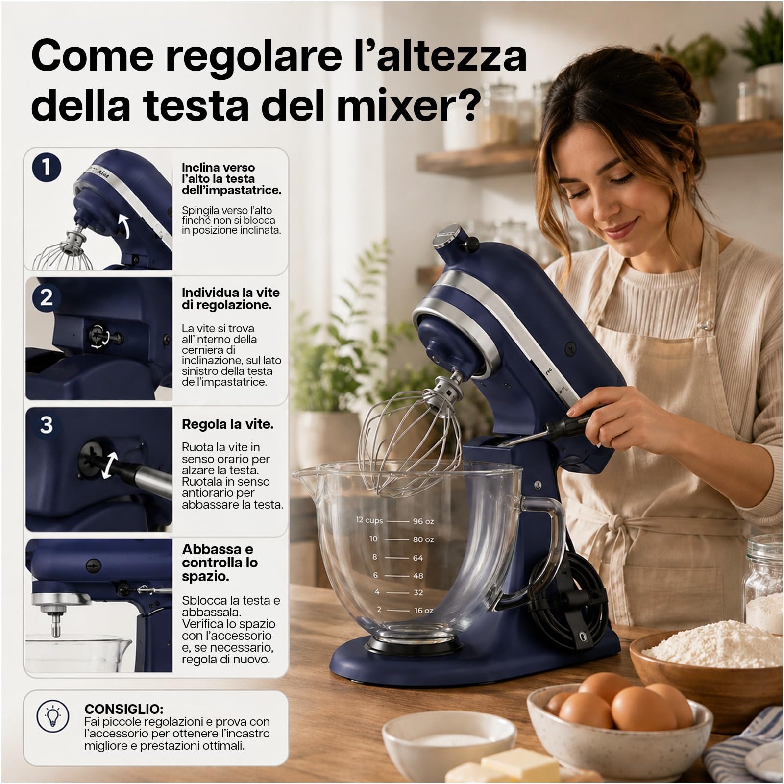 MMOBIEL Ciotola in Vetro per Mixer 4.8L per KitchenAid 4.3, 4.7/4.8L Planetaria con Ciotola Sollevabile Serie Artisan & Classic Manico, Beccuccio e Marcature di Misurazione – Lavaggio a Mano