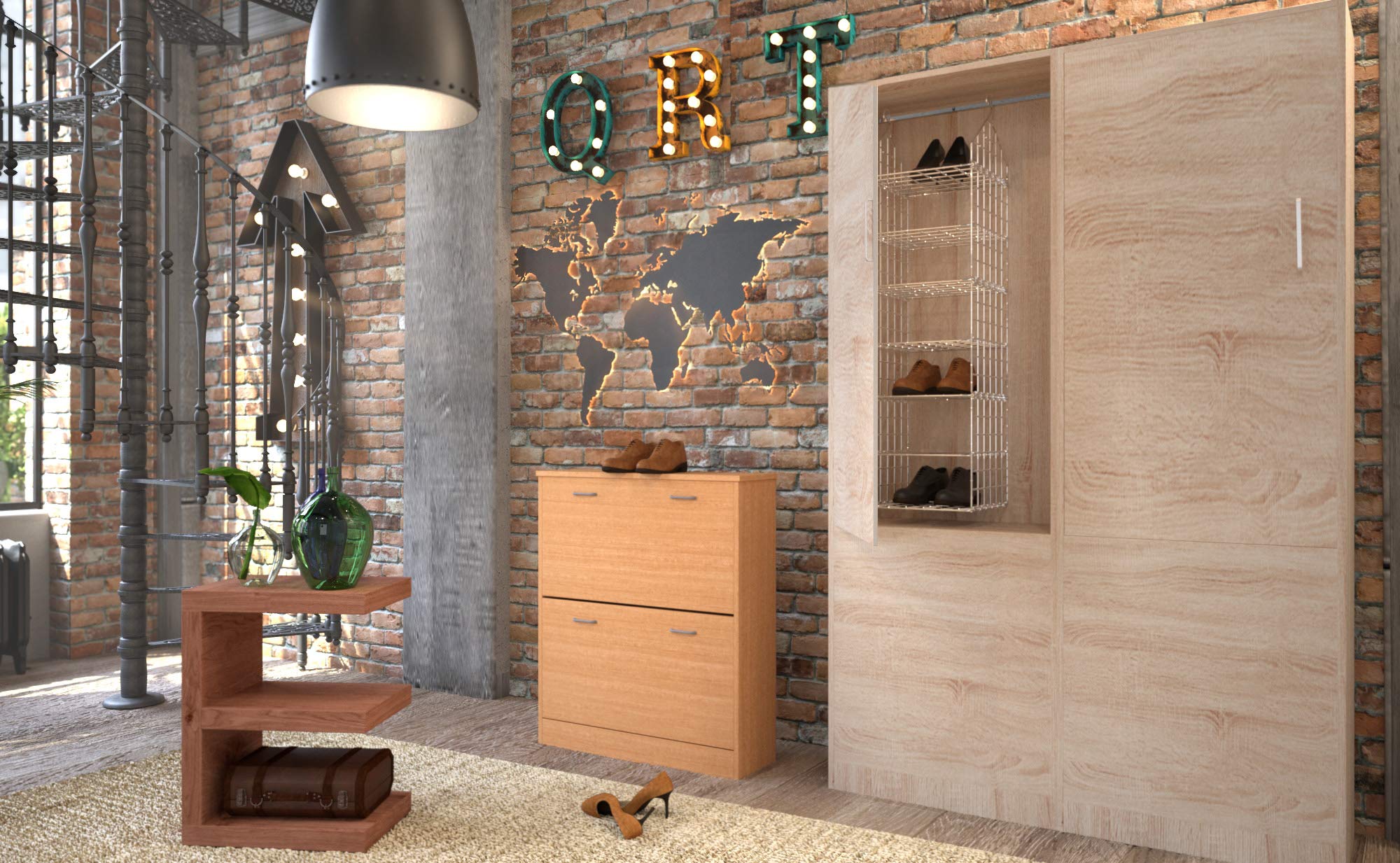 Wohnling Schuhkipper Kiel Buche matt 2 Fächer 75 x 87 x 24 cm, Design Holz-Schuhschrank zum klappen, Schuhkommode modern mit Ablage