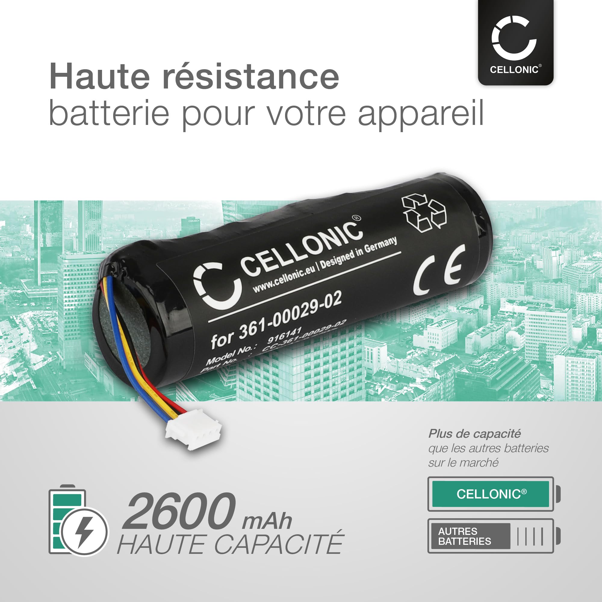 CELLONIC 1x Batterie Compatible avec Garmin Alpha 100, Astro 320 | 1x, (2600mAh, 3.7V, Lithium Ion), Colliers pour animaux Batterie pour Garmin TT15, DC50 Dog Tracking Collar, 361-00029-02