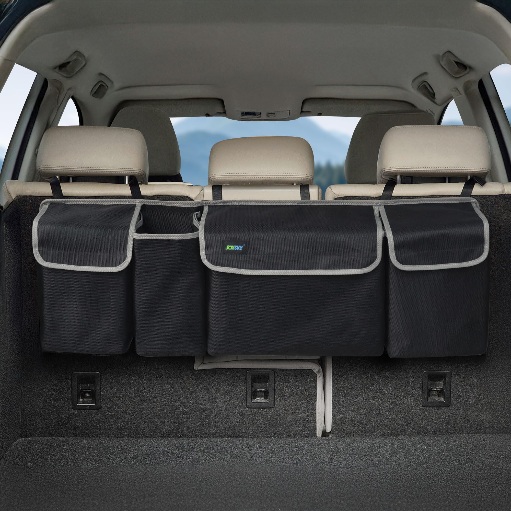 JOYSKY Car Trunk Organizer for SUV, Backseat Hanging Trunk Organizer for Jeep, Hatchback, MPV, Large Capacity Seat Back Storage Bag, Made of High Density Fabric, Space-saving Car Interior Accessory