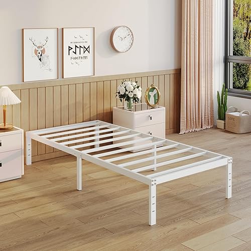 Miniatura 51 de Marco de cama de tamaño matrimonial de 8 pulgadas, marco de cama de plataforma de metal resistente, no necesita somier, sin ruido, fácil montaje,