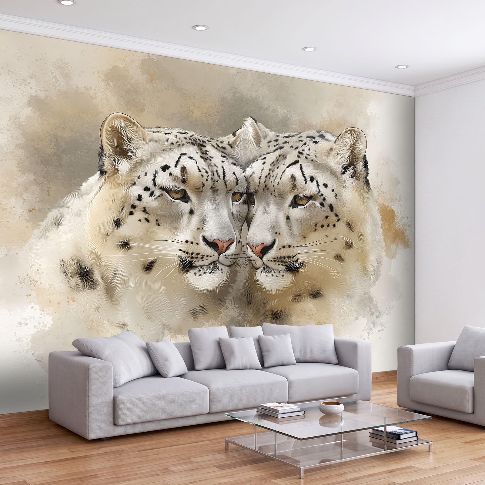 Carta da parati fotografica per camera da letto, soggiorno, 300 x 210 cm, natura, animali selvatici, leopardo della neve, in tessuto non tessuto, resistente ai raggi UV, inodore, poster da parete