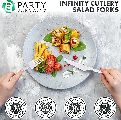 Miniatura 161 de Party Bargains Disposable Plastic Black Gold Cutlery Set, Infinity Modern Design Utensils, 40 Pack: 16 Forks, 8 Knives, 16 Spoons