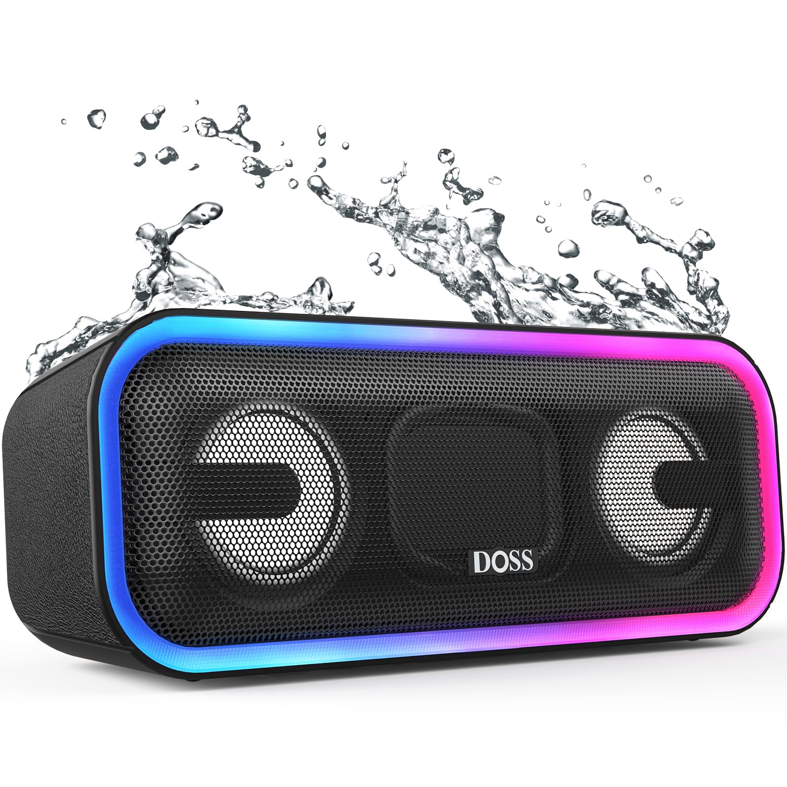 DOSS Bluetooth-Lautsprecher, DOSS SoundBox Pro kabelloser Bluetooth-Lautsprecher mit beeindruckendem 24-W-Sound, dröhnendem Bass, 15 Stunden Spielzeit, kabelloser Stereo-Kopplung, gemischten Farblicht