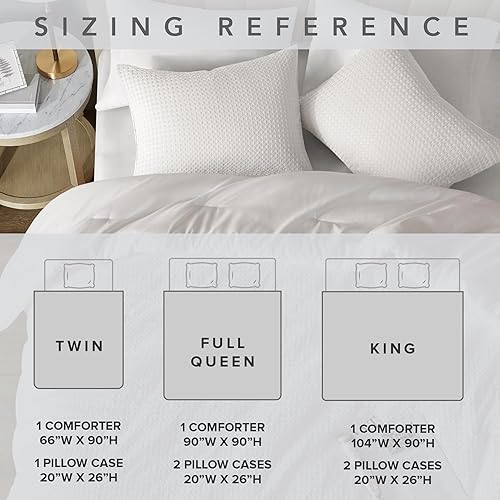 Miniatura 5 de Juego de edredón de tejido de gofre blanco, tamaño Queen, edredón suave con textura neutra, juego de ropa de cama marfil ligero transpirable para